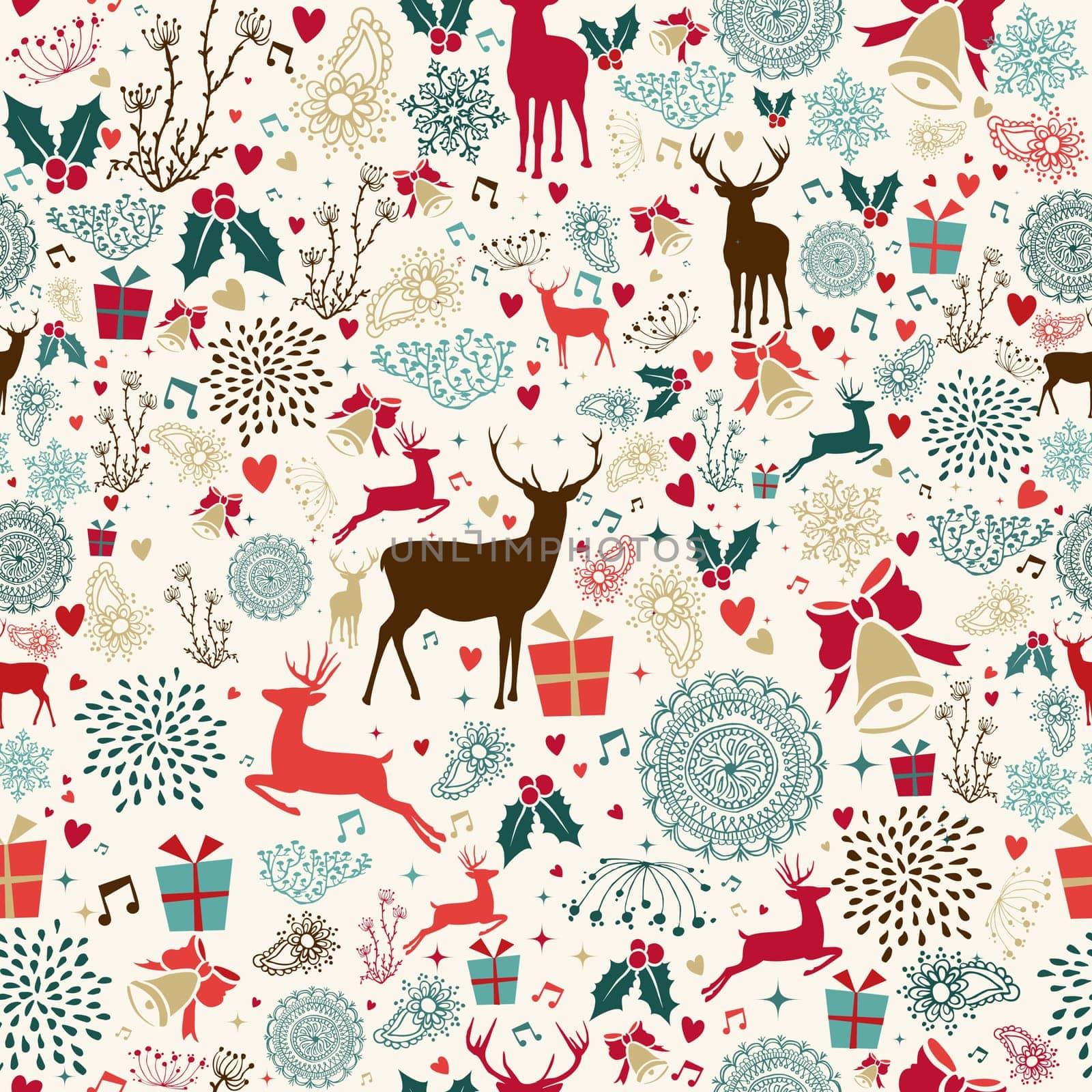 Vintage Christmas elements seamless pattern wrapping background. EPS10 vector file organized in layers for easy editing.