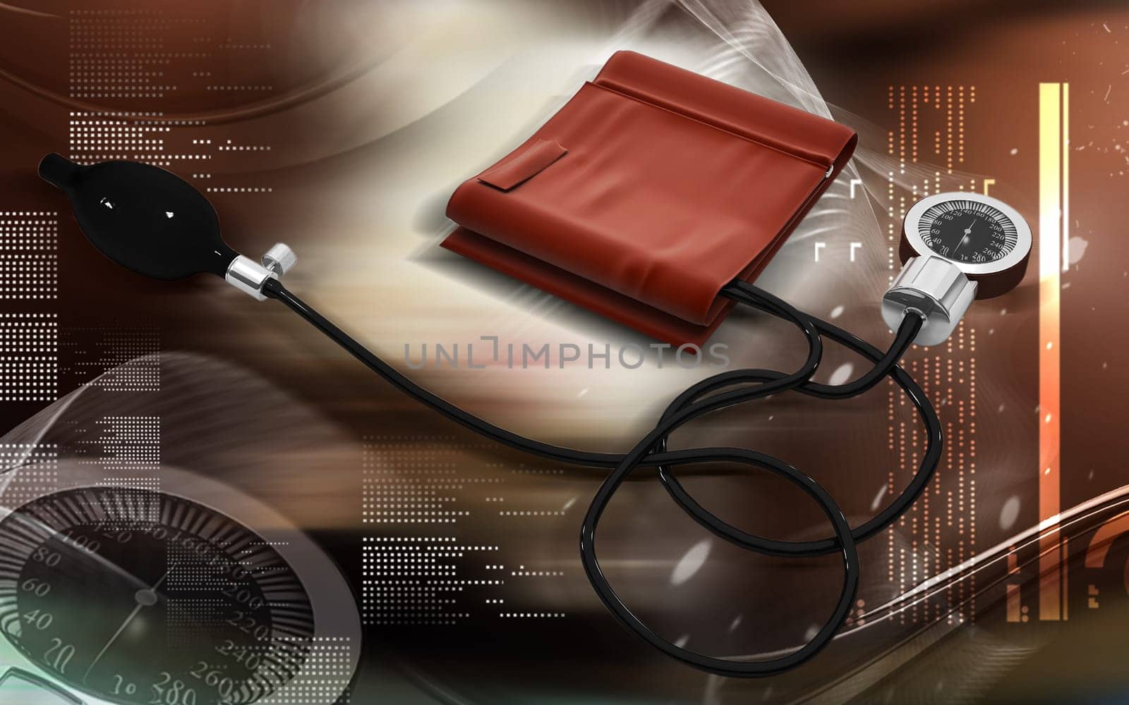 Digital illustration of sphygmomanometer in colour background