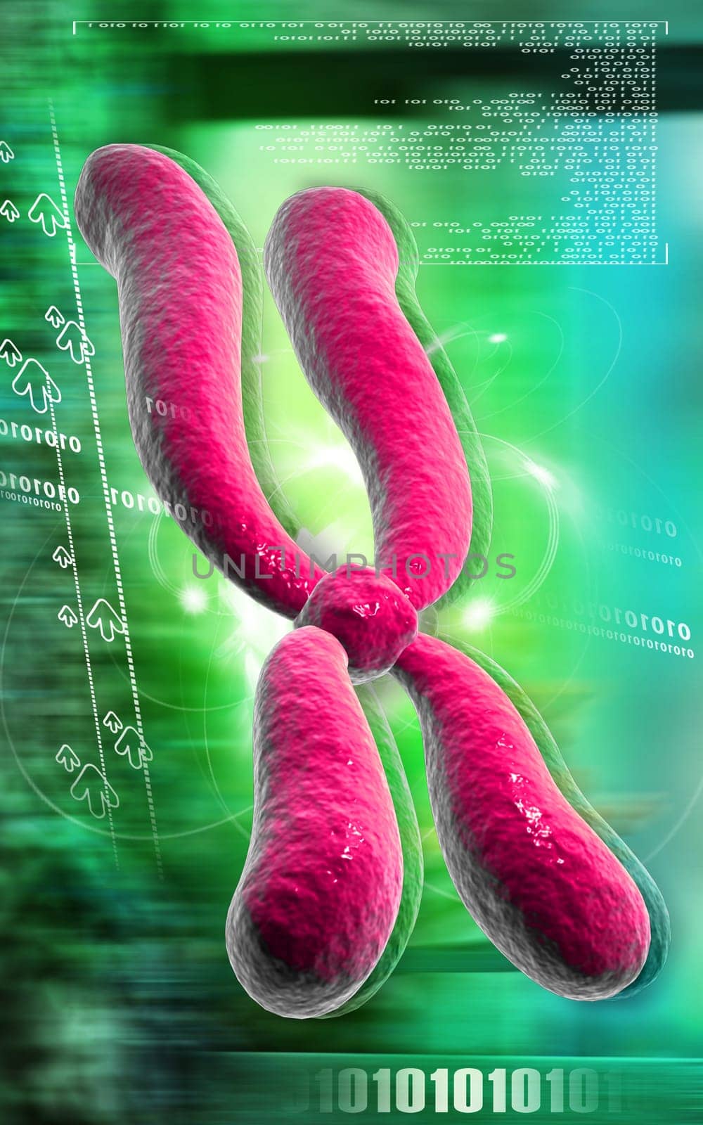 Digital illustration of chromosome in colour background