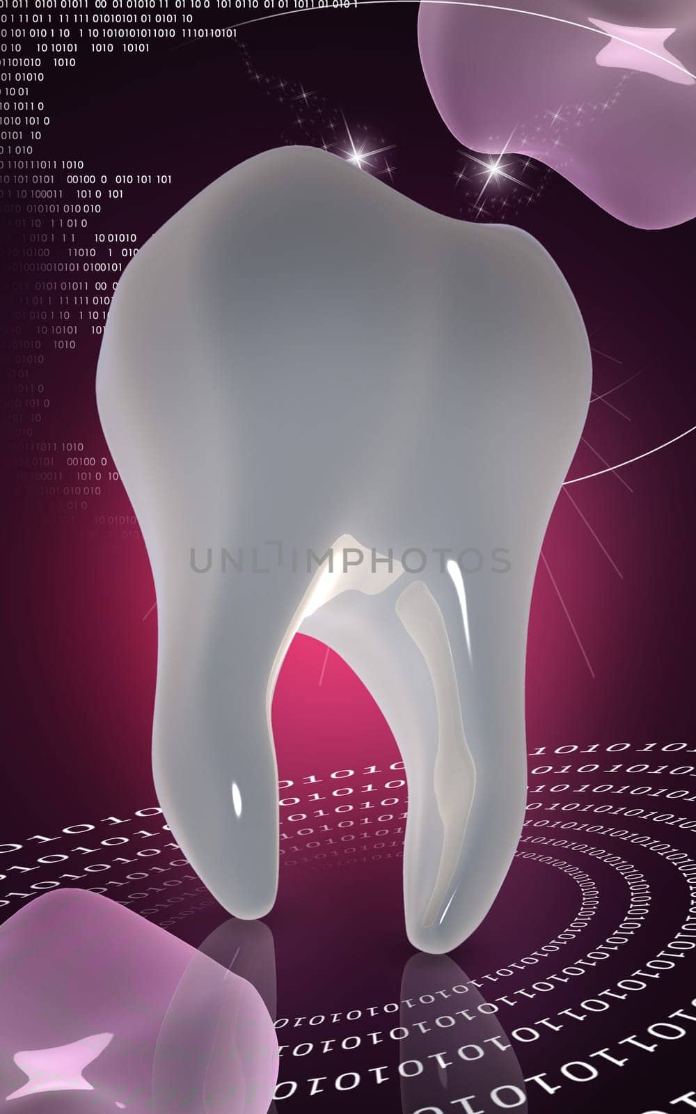 Digital illustration of teeth in colour background