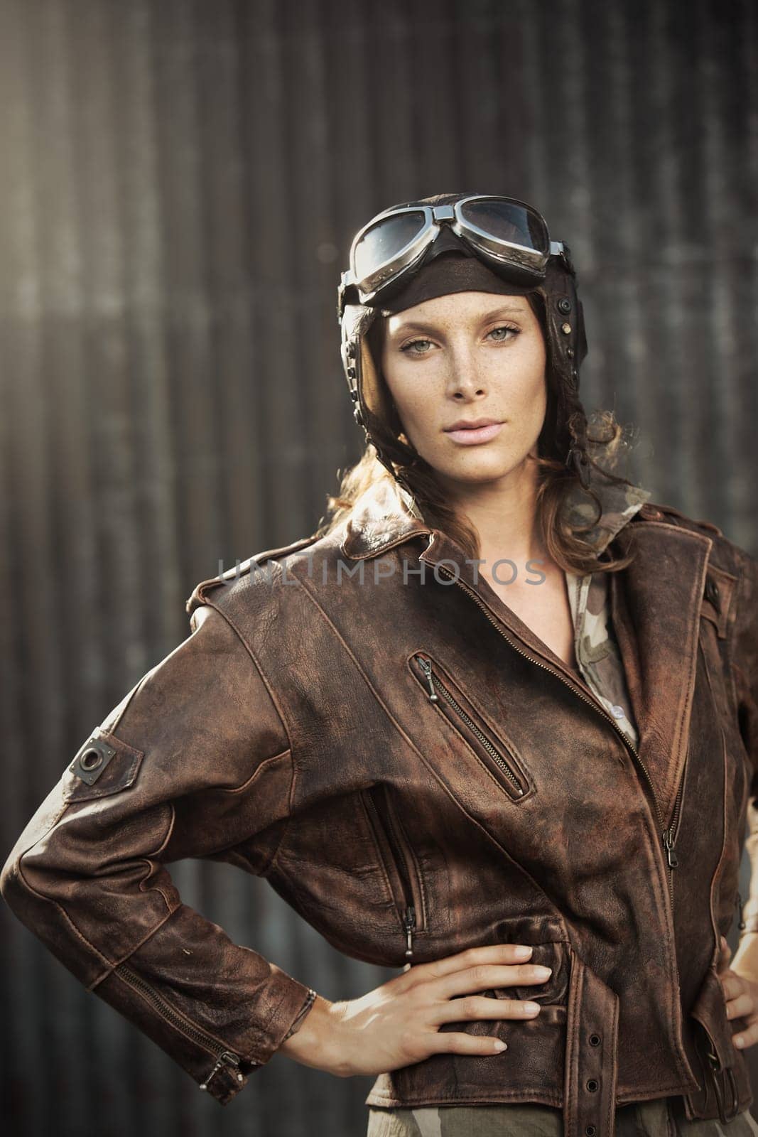 Portrait of young woman aviator
