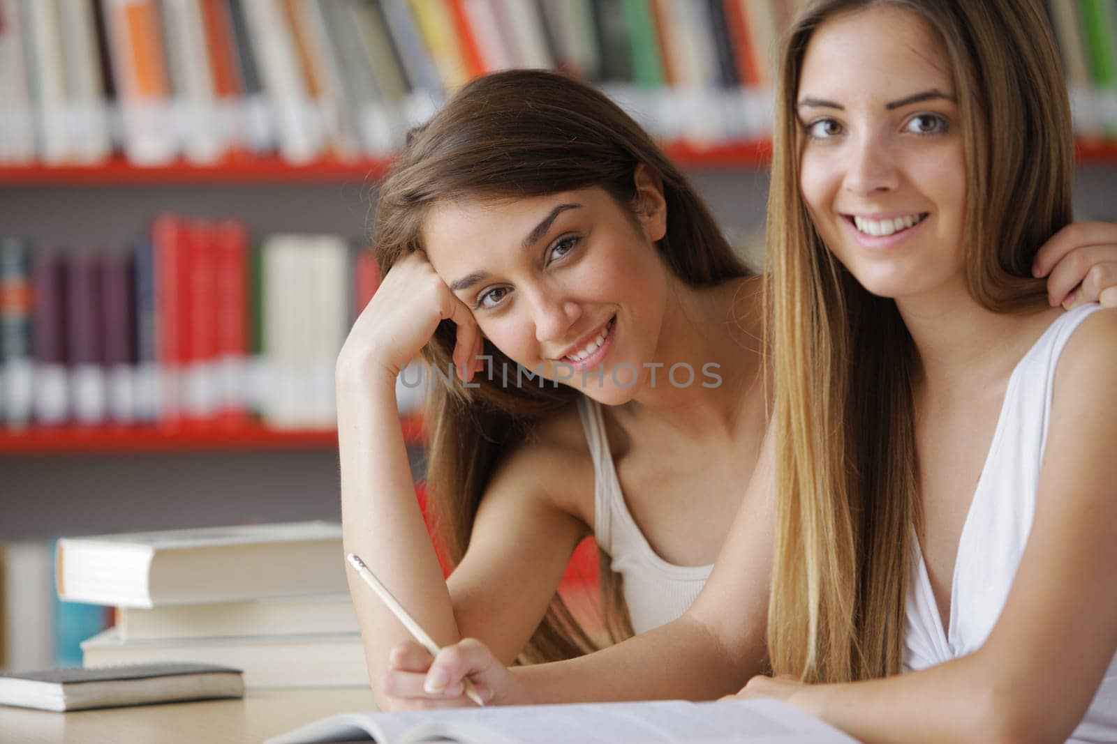 Friendly students in the library