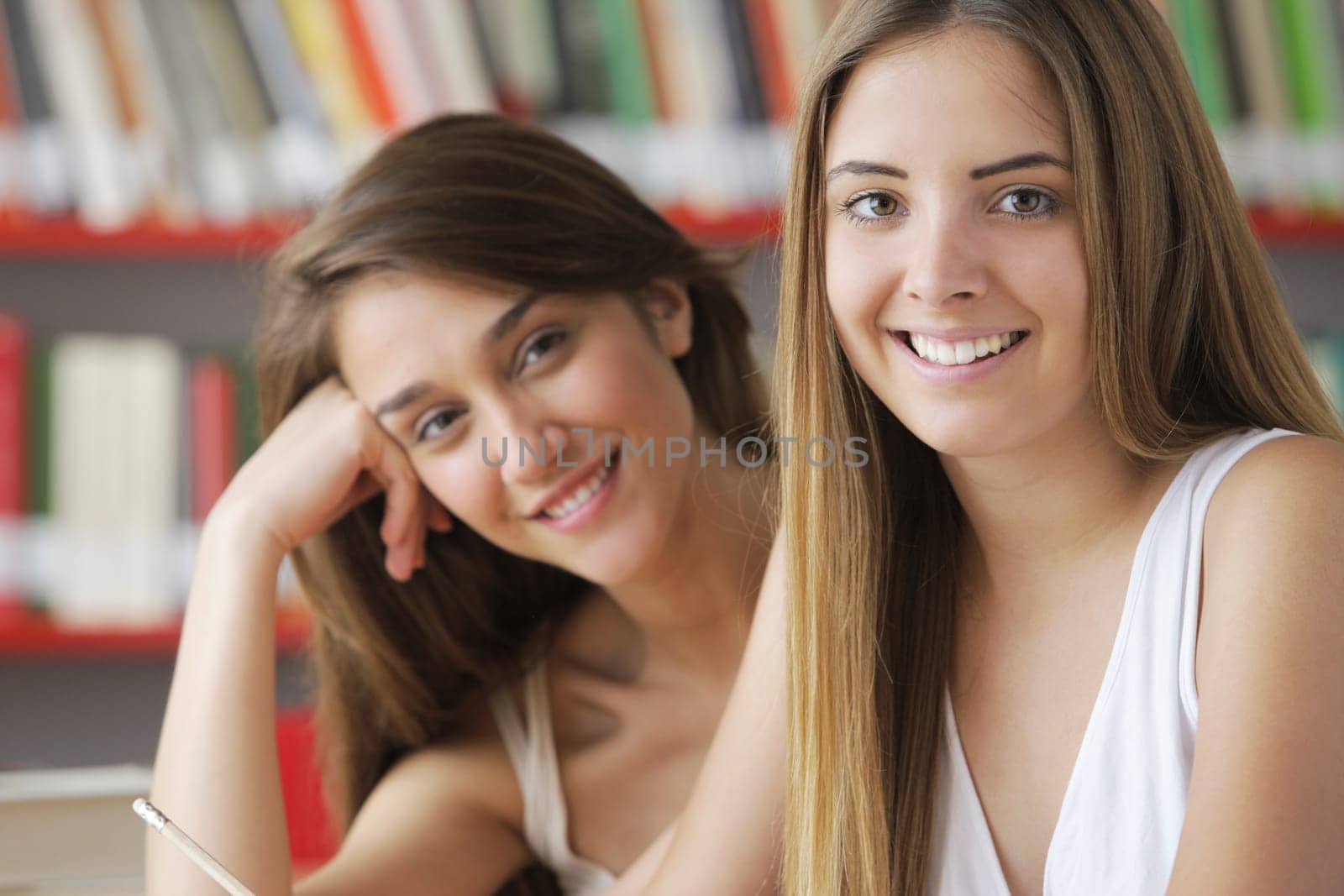Friendly students in the library