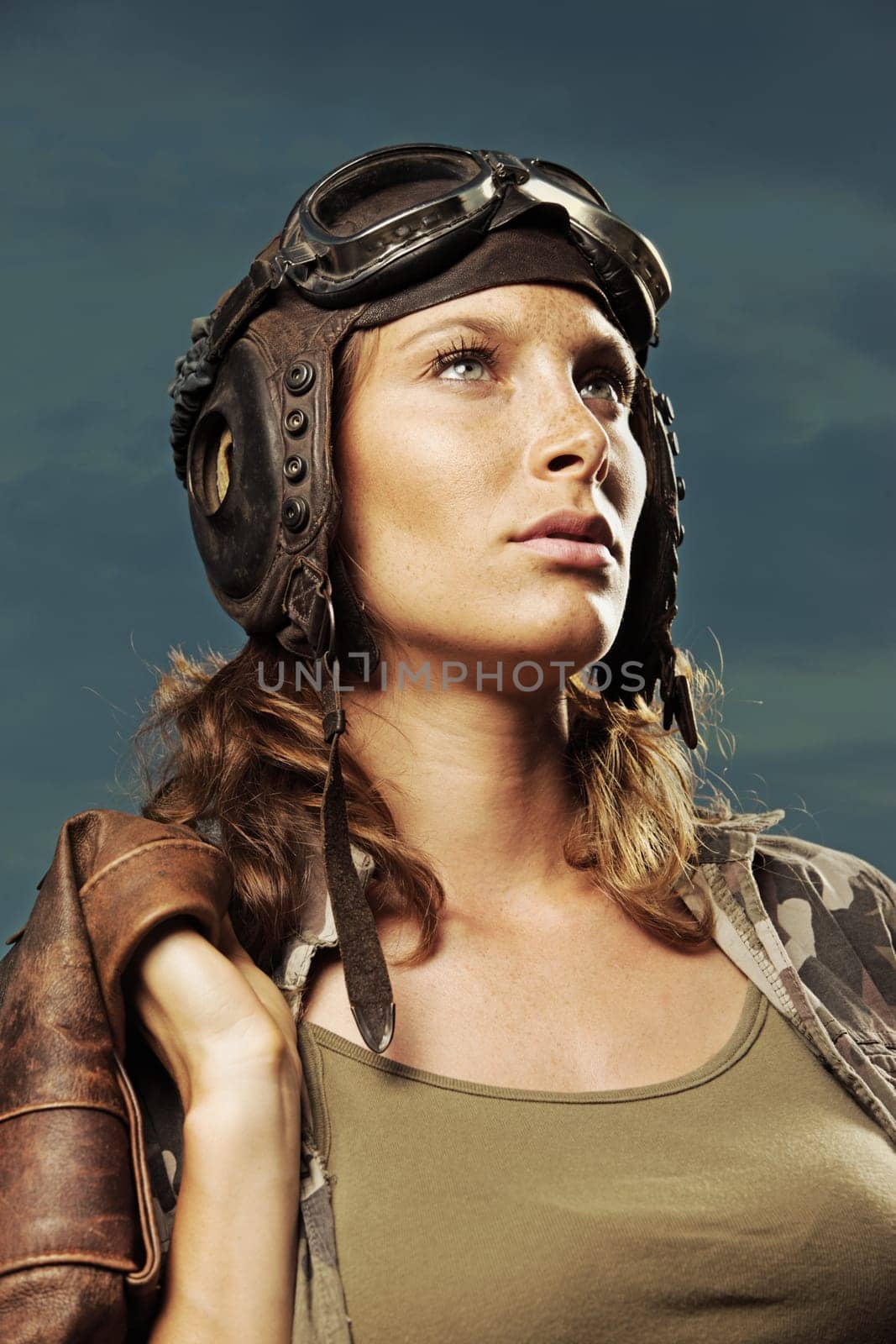Portrait of young woman aviator