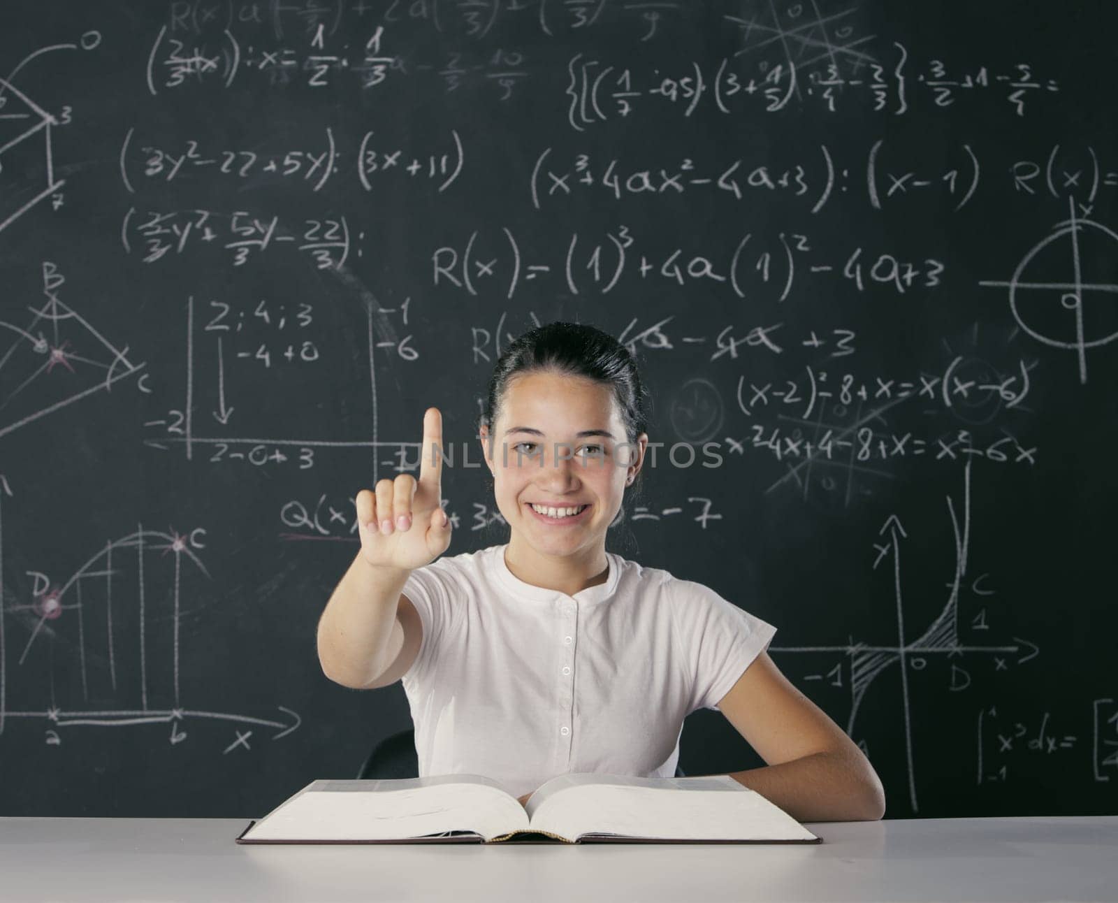 Smart girl solves a difficult mathematical task