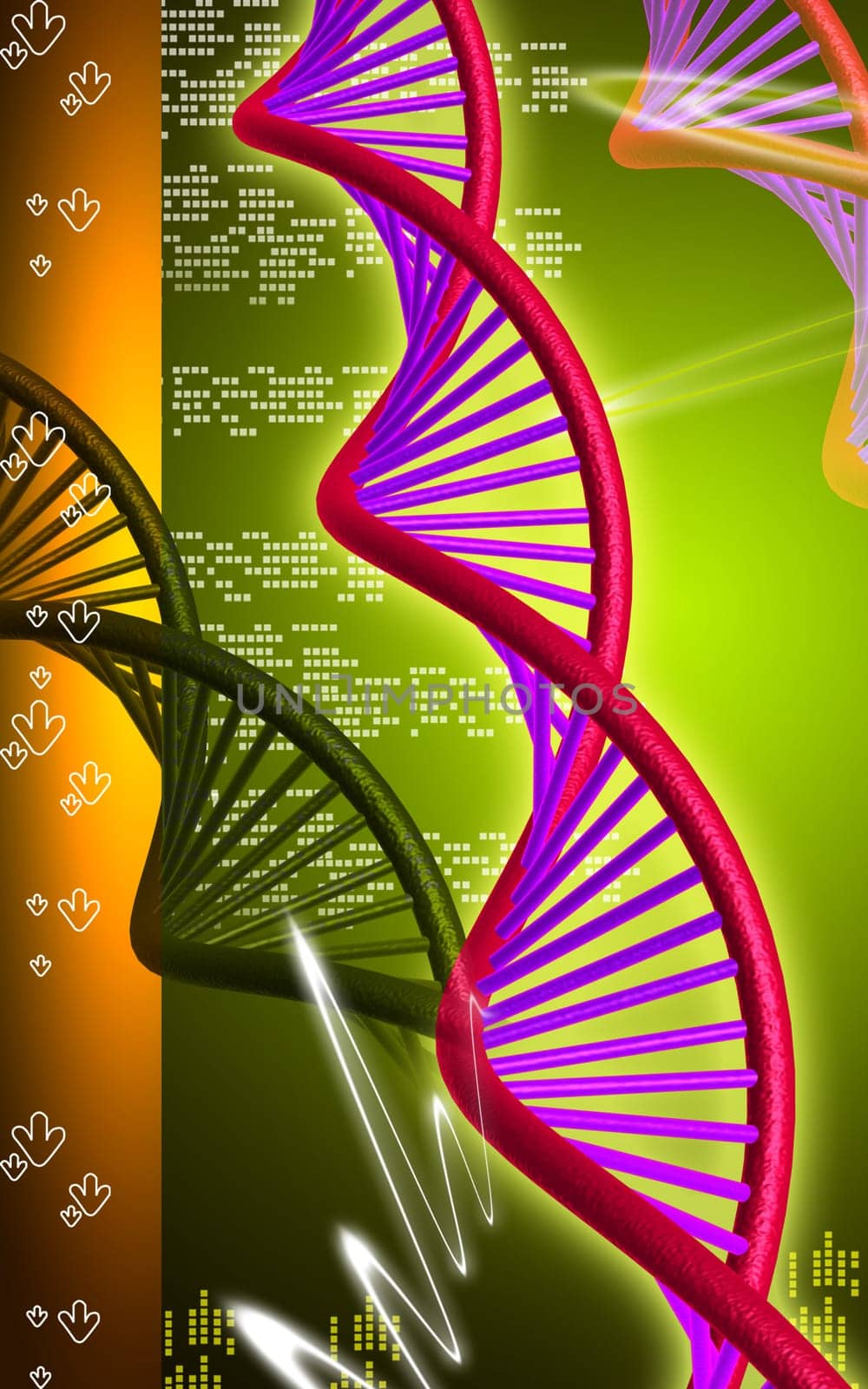 Digital illustration DNA structure in colour background
