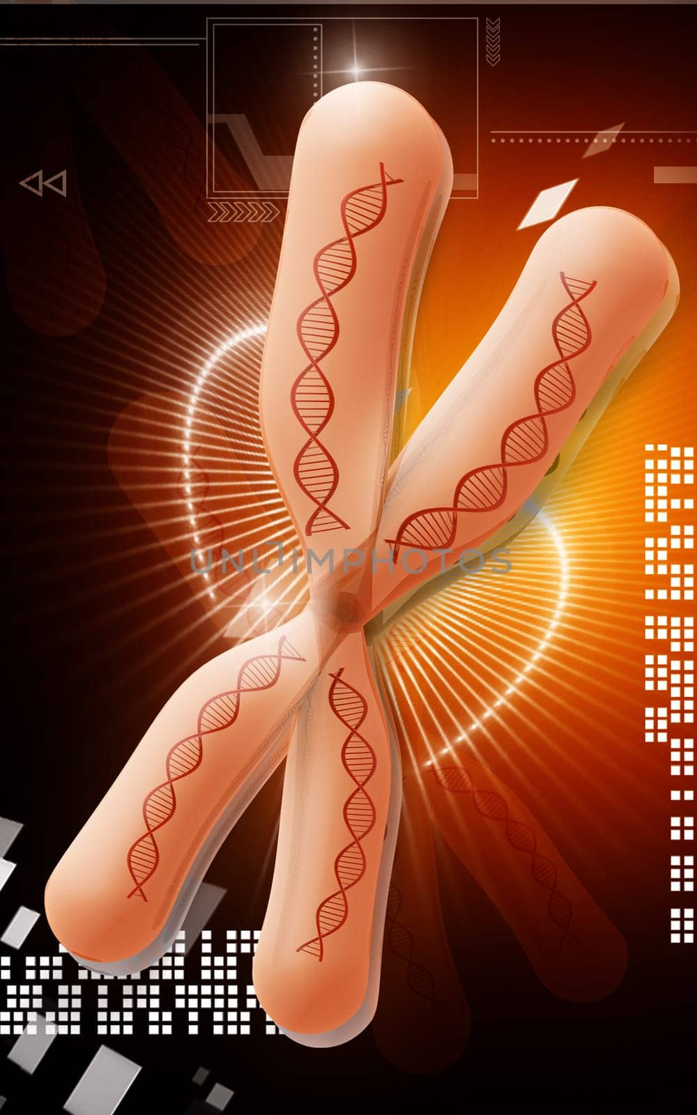 Digital illustration of chromosome in colour background