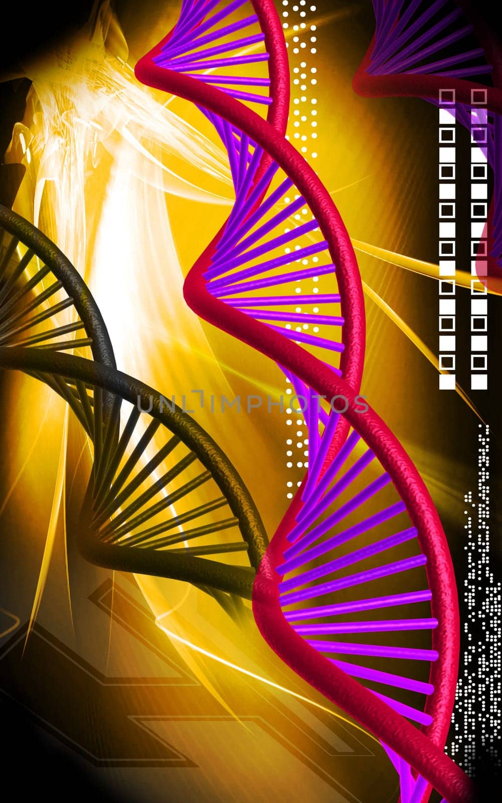 Digital illustration DNA structure in colour background