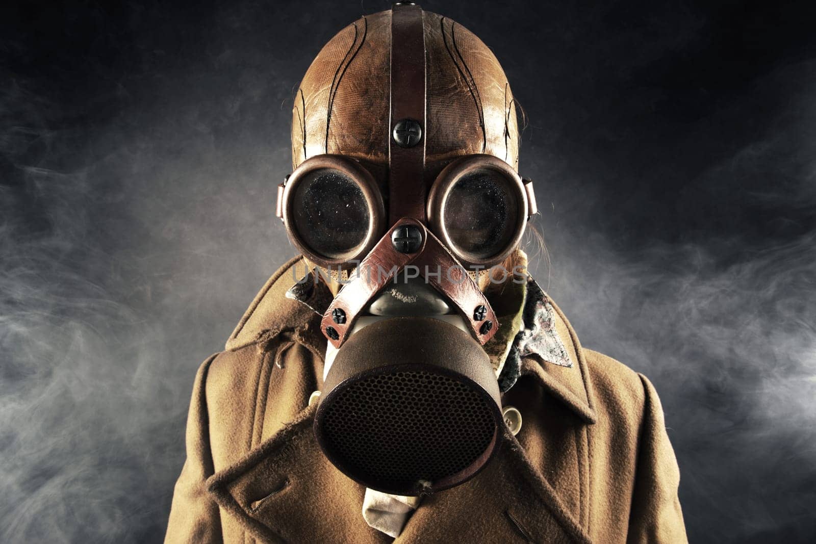 grunge portrait man in gas mask