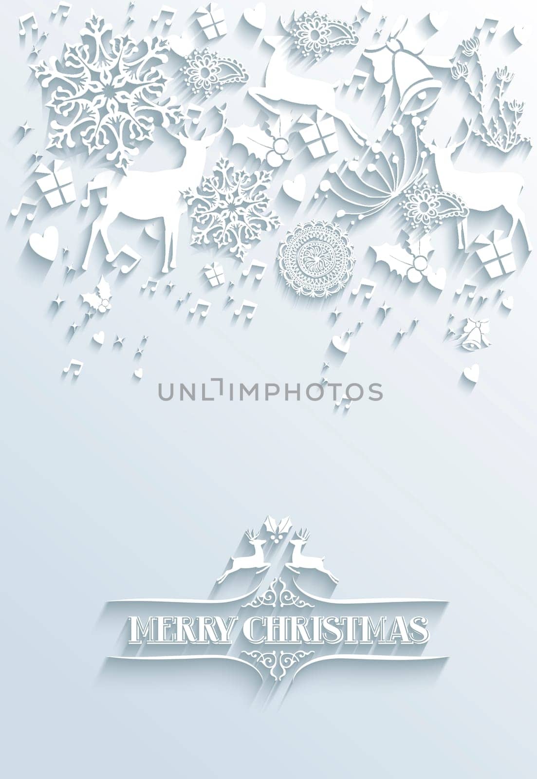 Merry Christmas and Happy new year contemporary 3d white elements greeting poster design. EPS10 vector illustration with transparency layers.