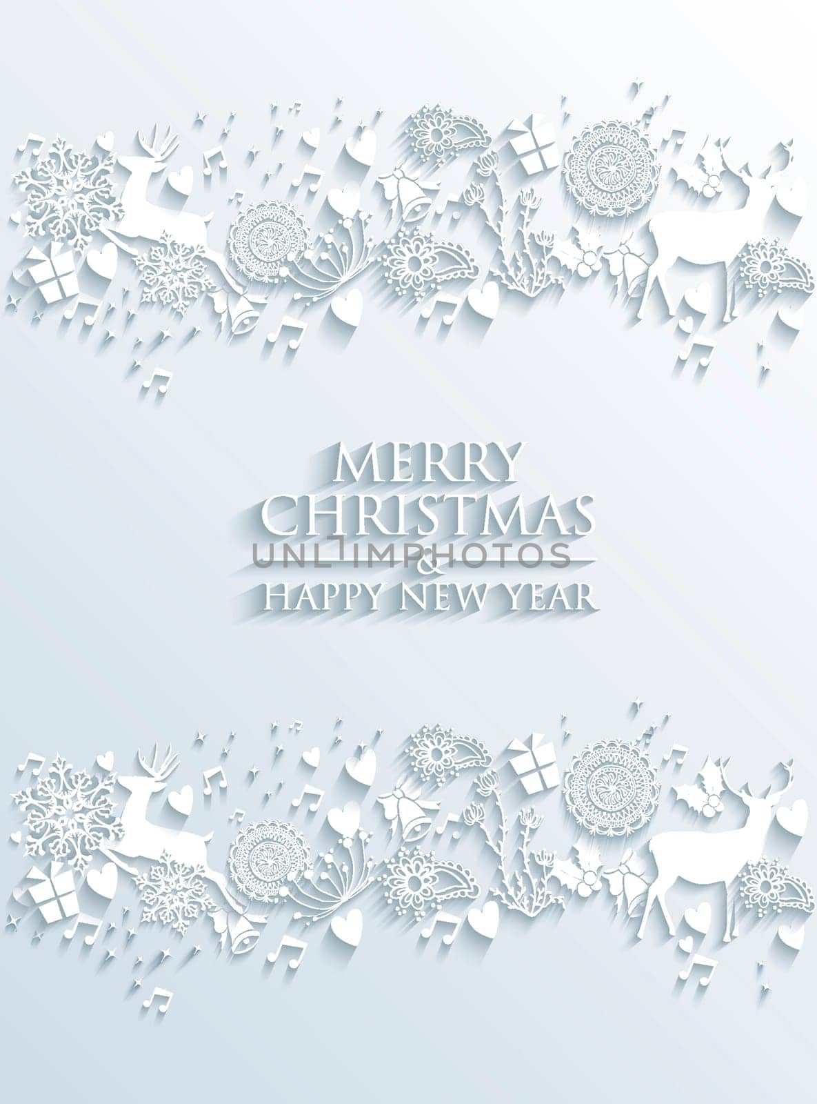 Merry Christmas and Happy new year contemporary 3d white elements greeting card design. EPS10 vector illustration with transparency layers.