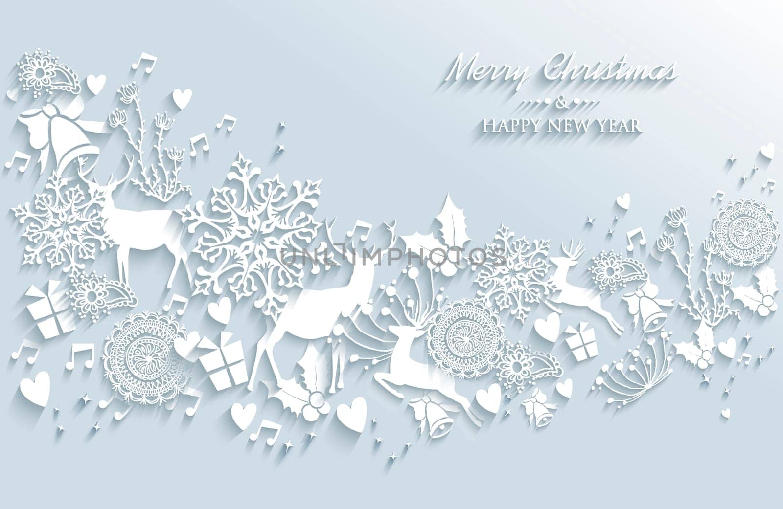 Merry Christmas and Happy new year vintage white 3d elements greeting card design. EPS10 vector illustration with transparency layers.
