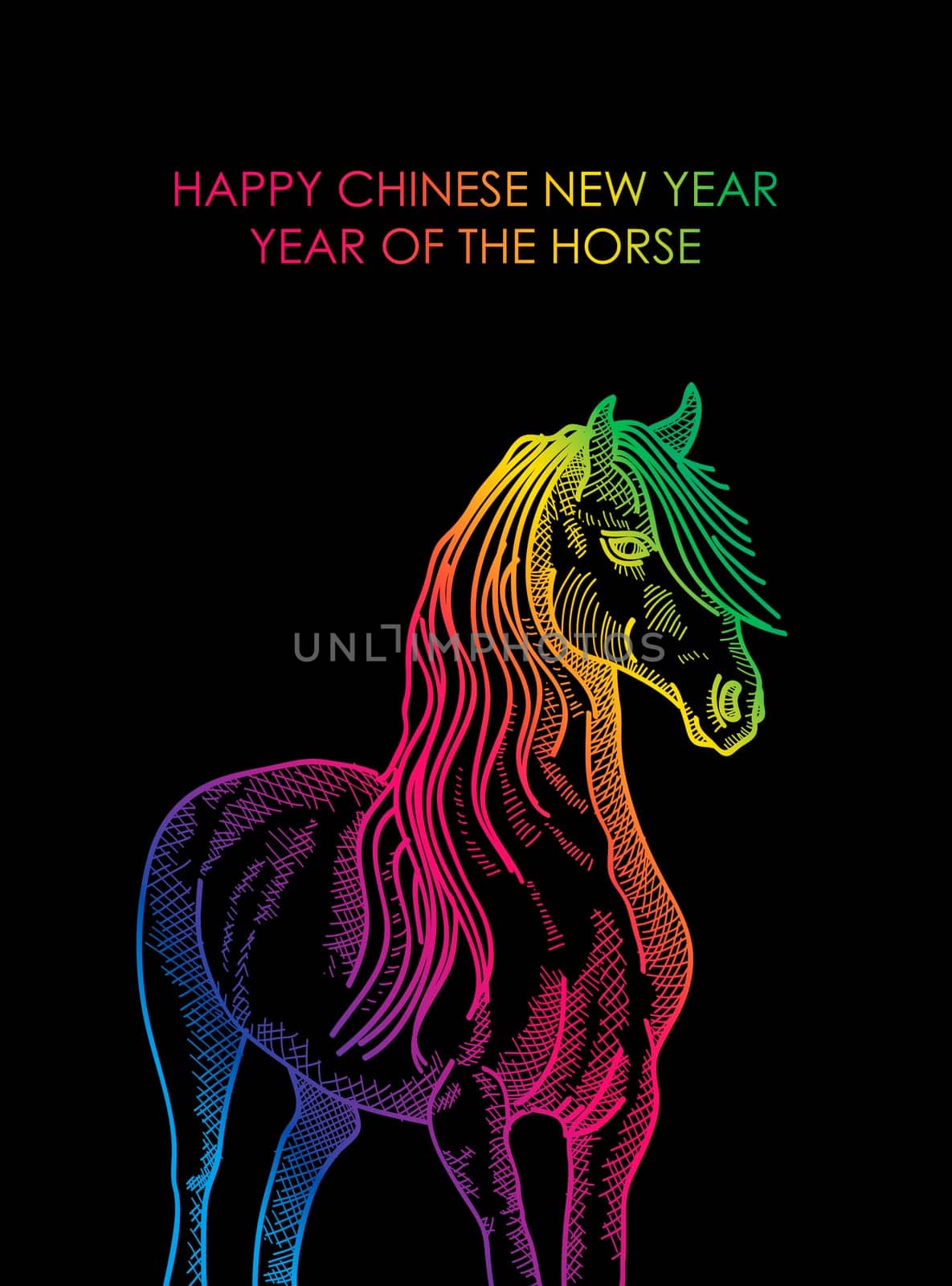 Chinese New Year 2014. Abstract colorful horse over black background. EPS10 vector file with transparency layers.