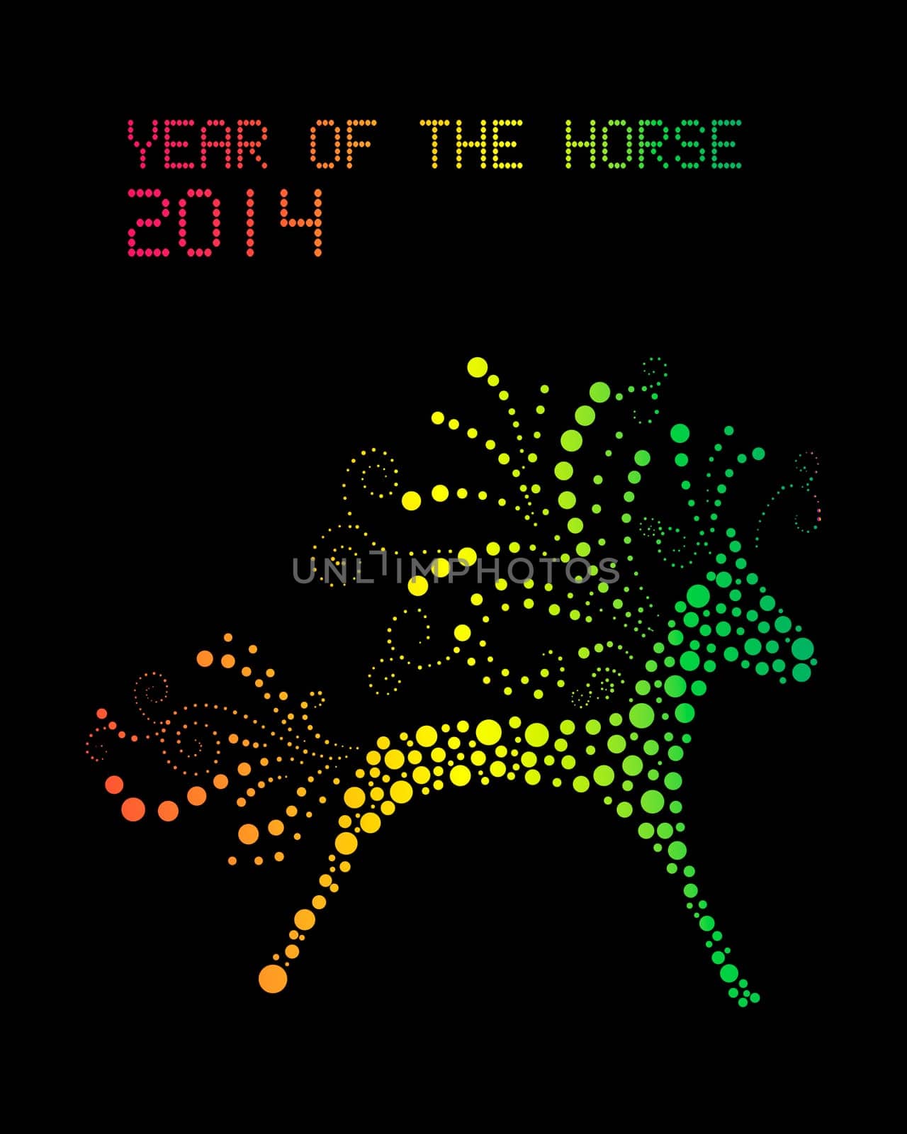 Chinese New Year 2014. Abstract Rainbow color horse over black background. EPS10 vector file with transparency layers.