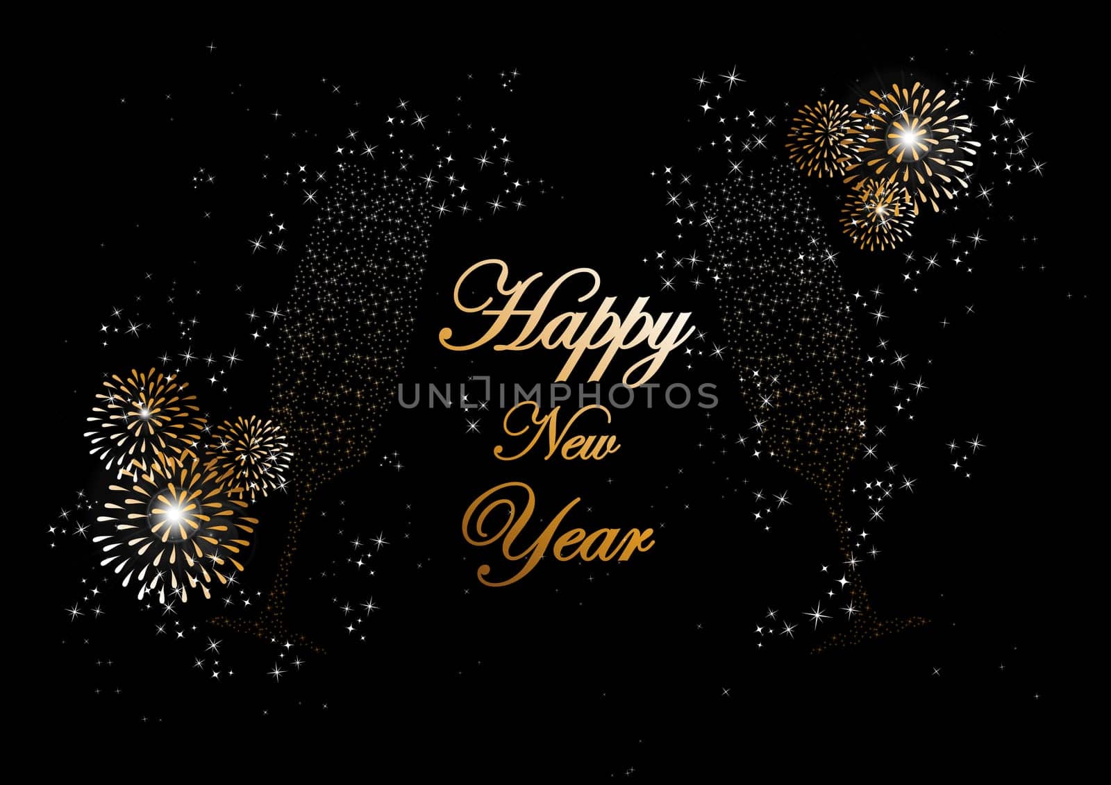 Happy new year 2014 holidays champagne flute glass with fireworks sparkles greeting card background. EPS10 illustration organized in layers for easy editing.