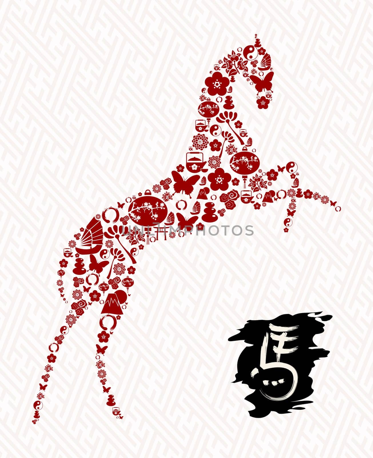 2014 Chinese New Year of the Horse eastern elements composition. Vector file organized in layers for easy editing.