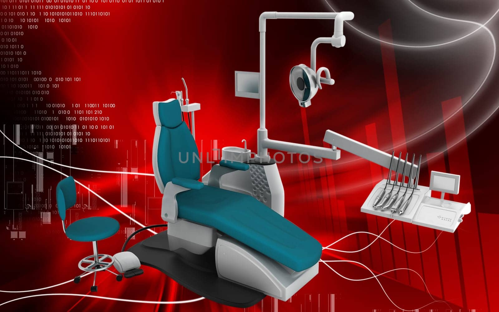 Digital illustration of Dental unit in colour background