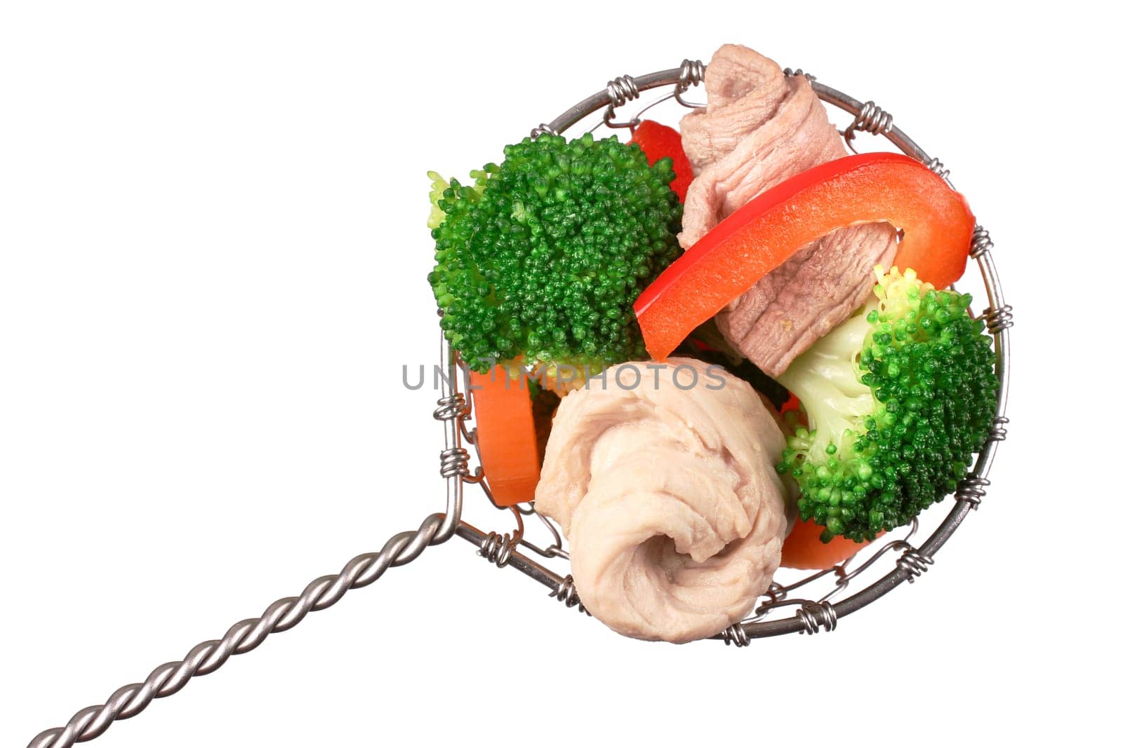 Fondue ingredients in the sieve