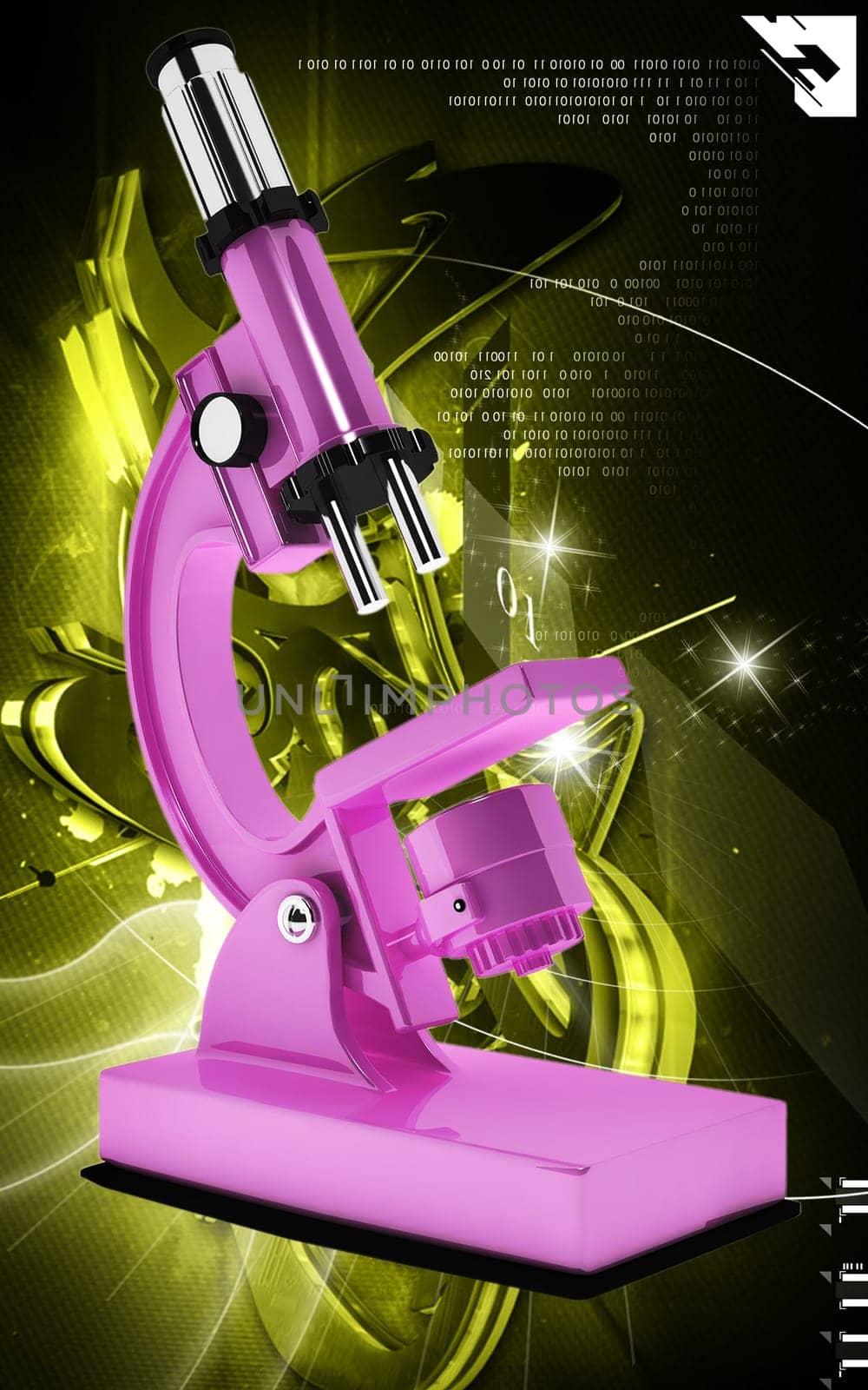Digital illustration of microscope in colour background