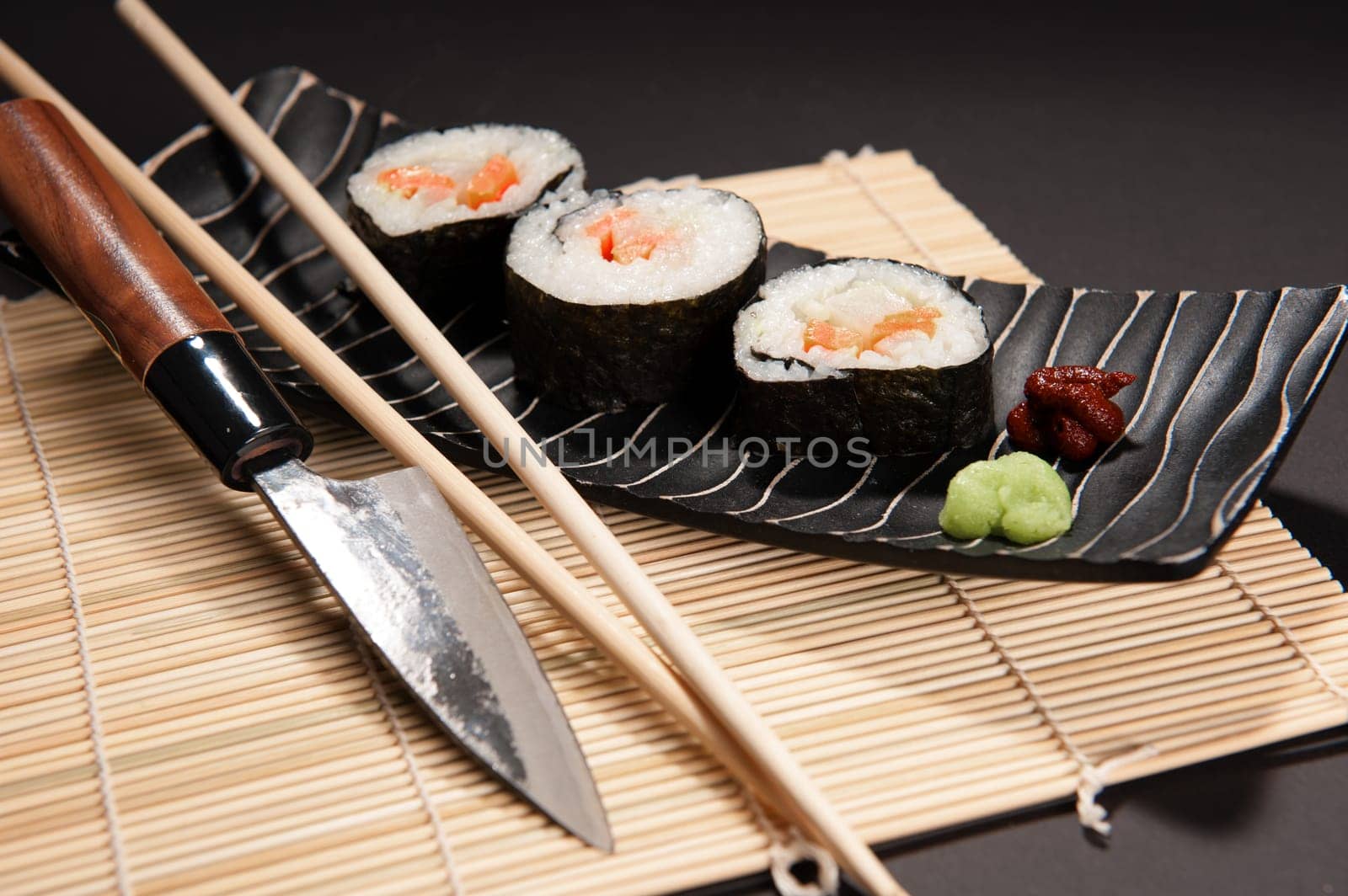 Sushi with Japanese chef's knife
