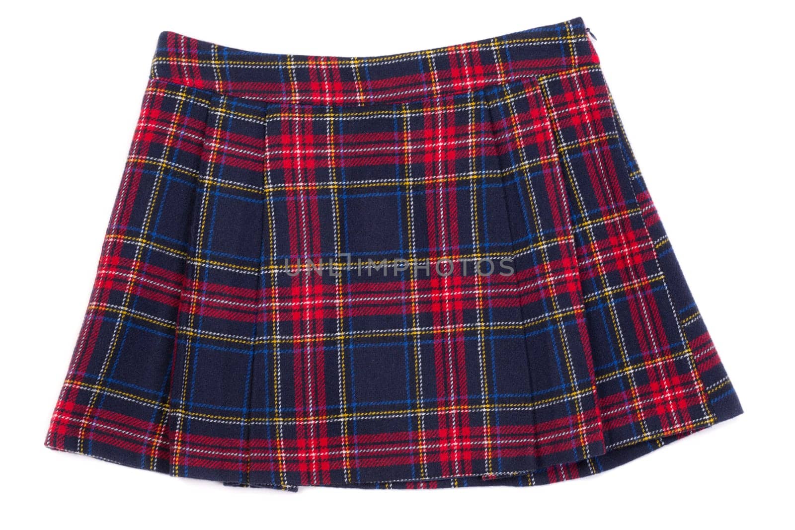 Short plaid skirt isolated on white background