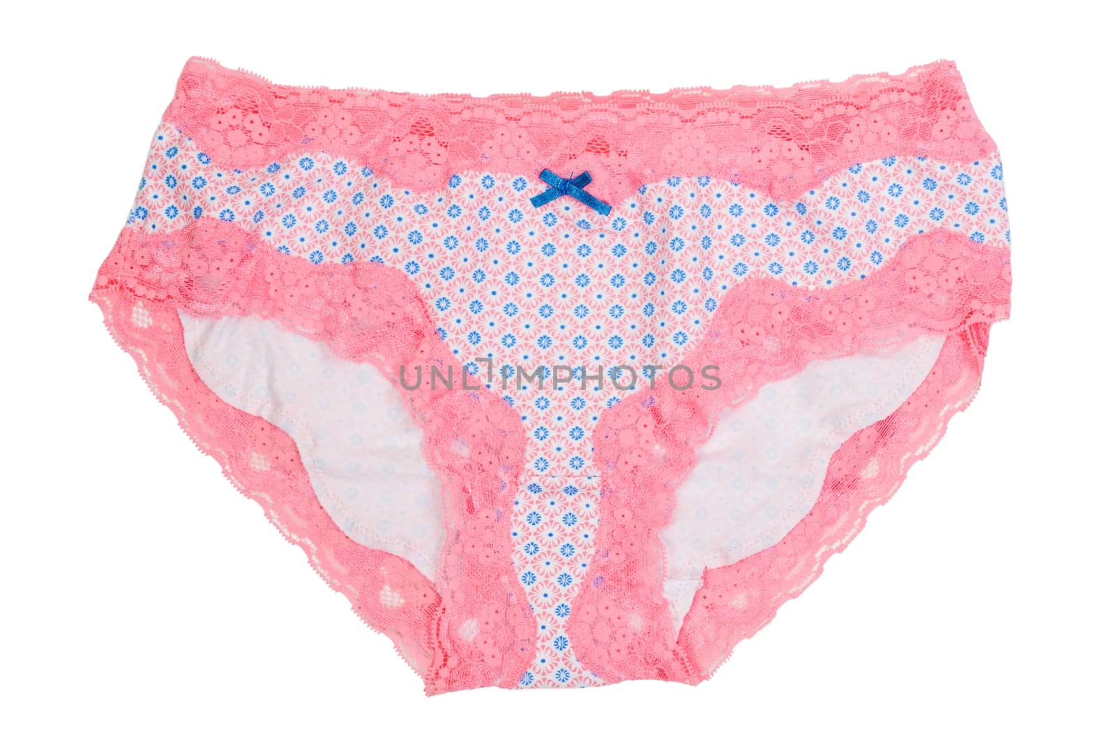 Panties with pink lace isolated on white background