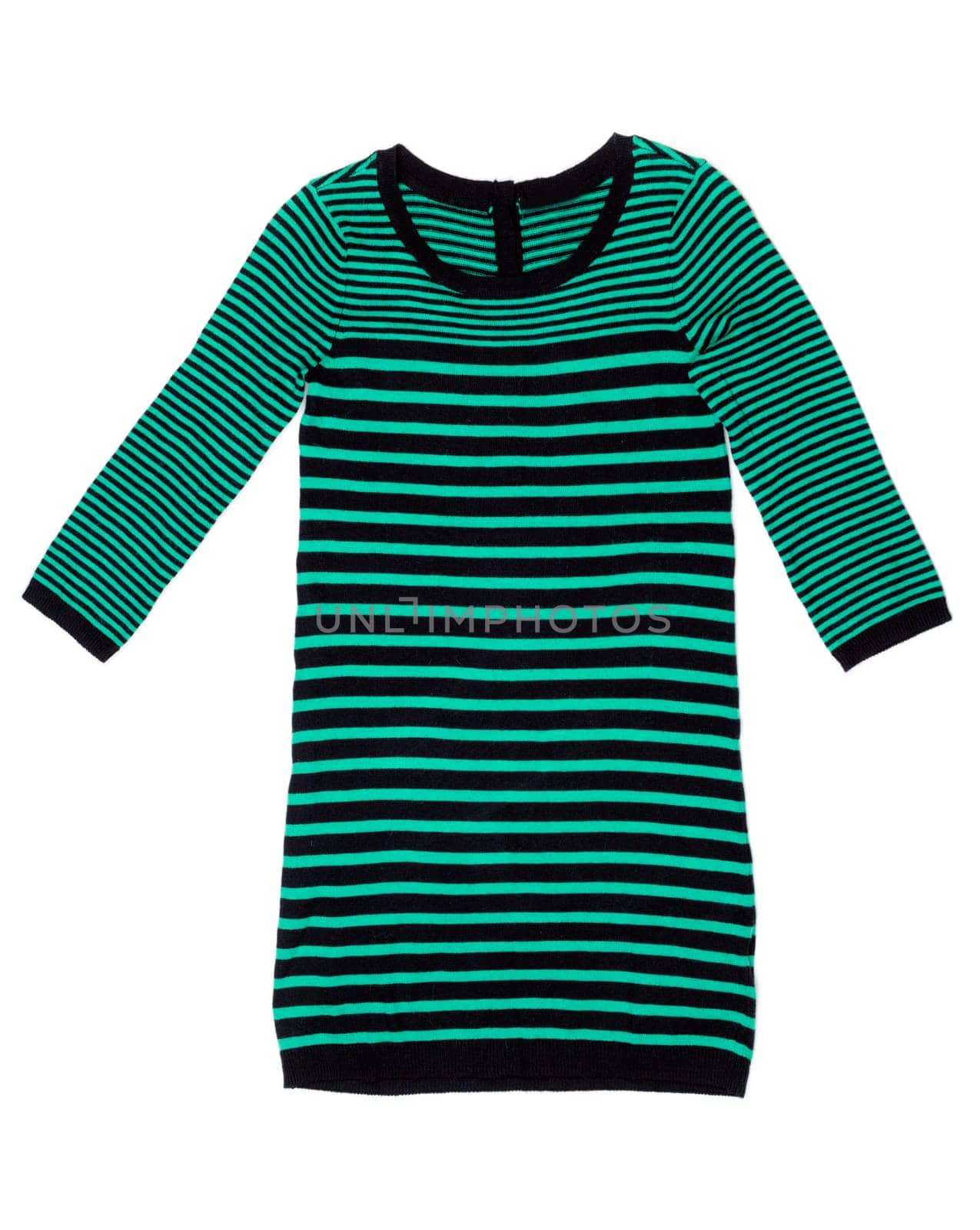 Knitted striped dress isolated on white