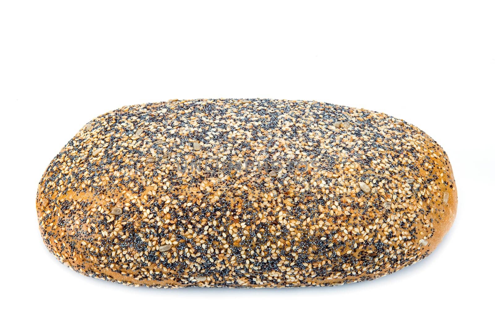 Loaf of multigrain bread isolated on a white background