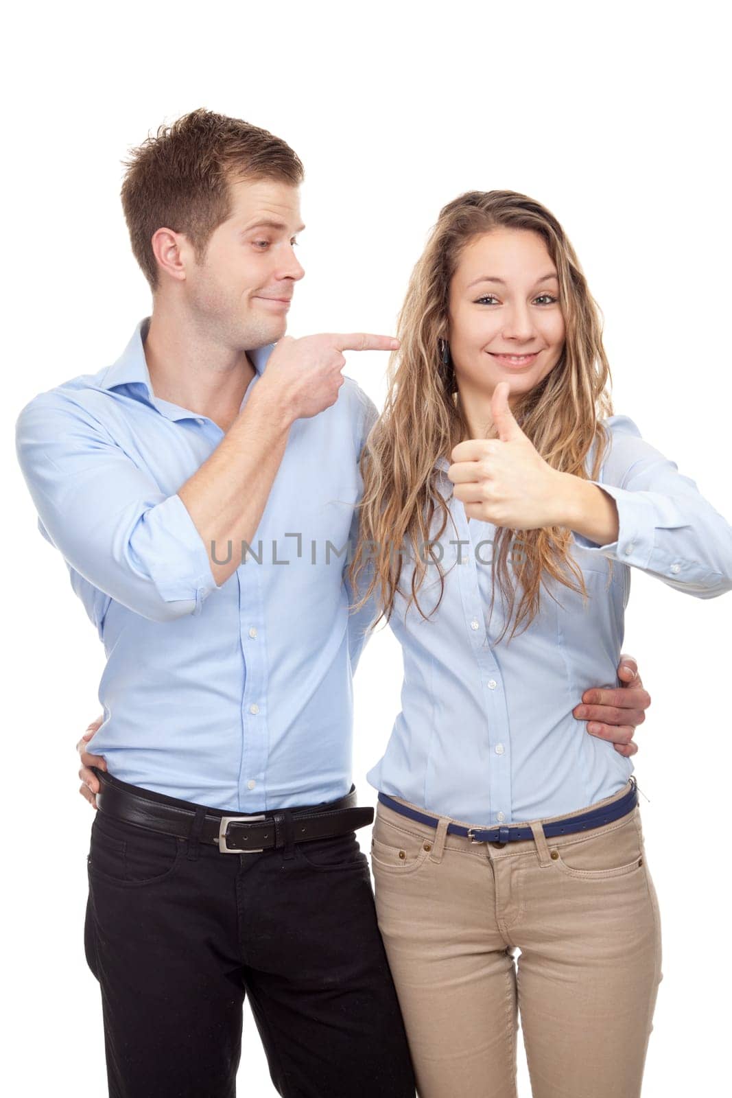 Young happy couple isolated on white