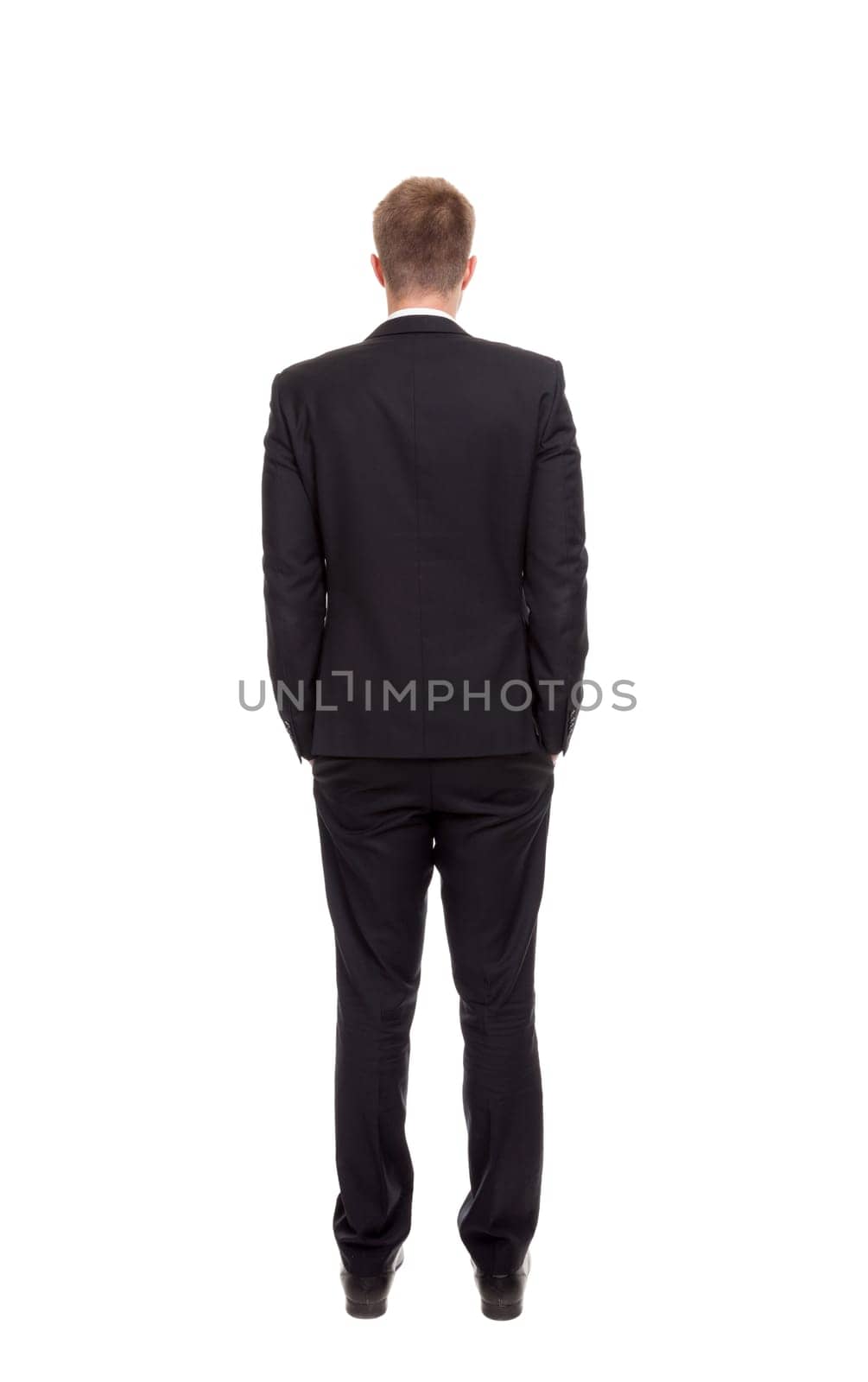 Back view of a businessman isolated on white