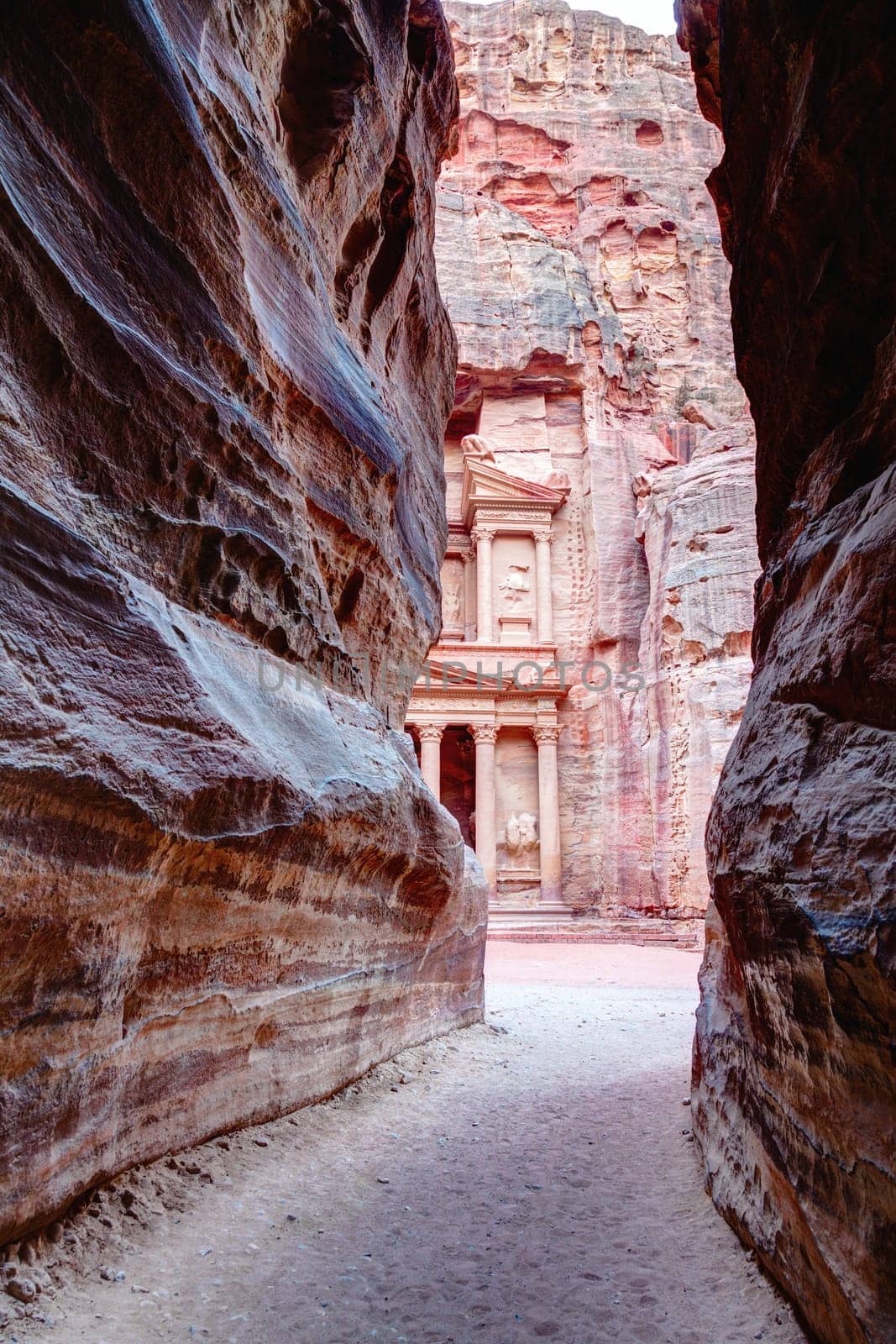 View of Al Khazneh from al-Siq in Petra, Jordan