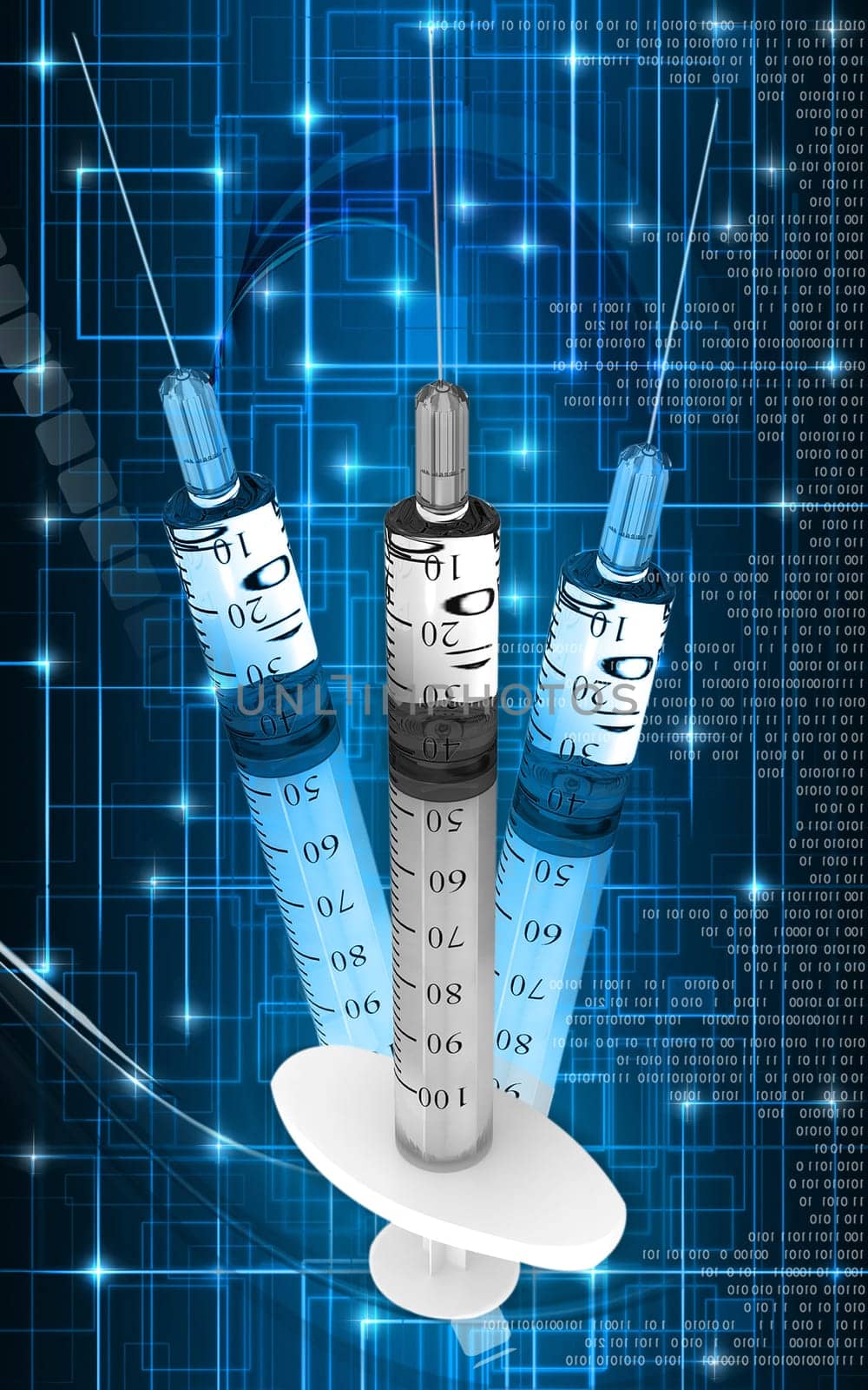 Digital illustration of syringe in colour background