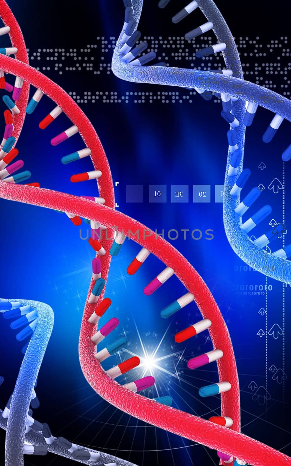 Digital illustration DNA structure in colour background