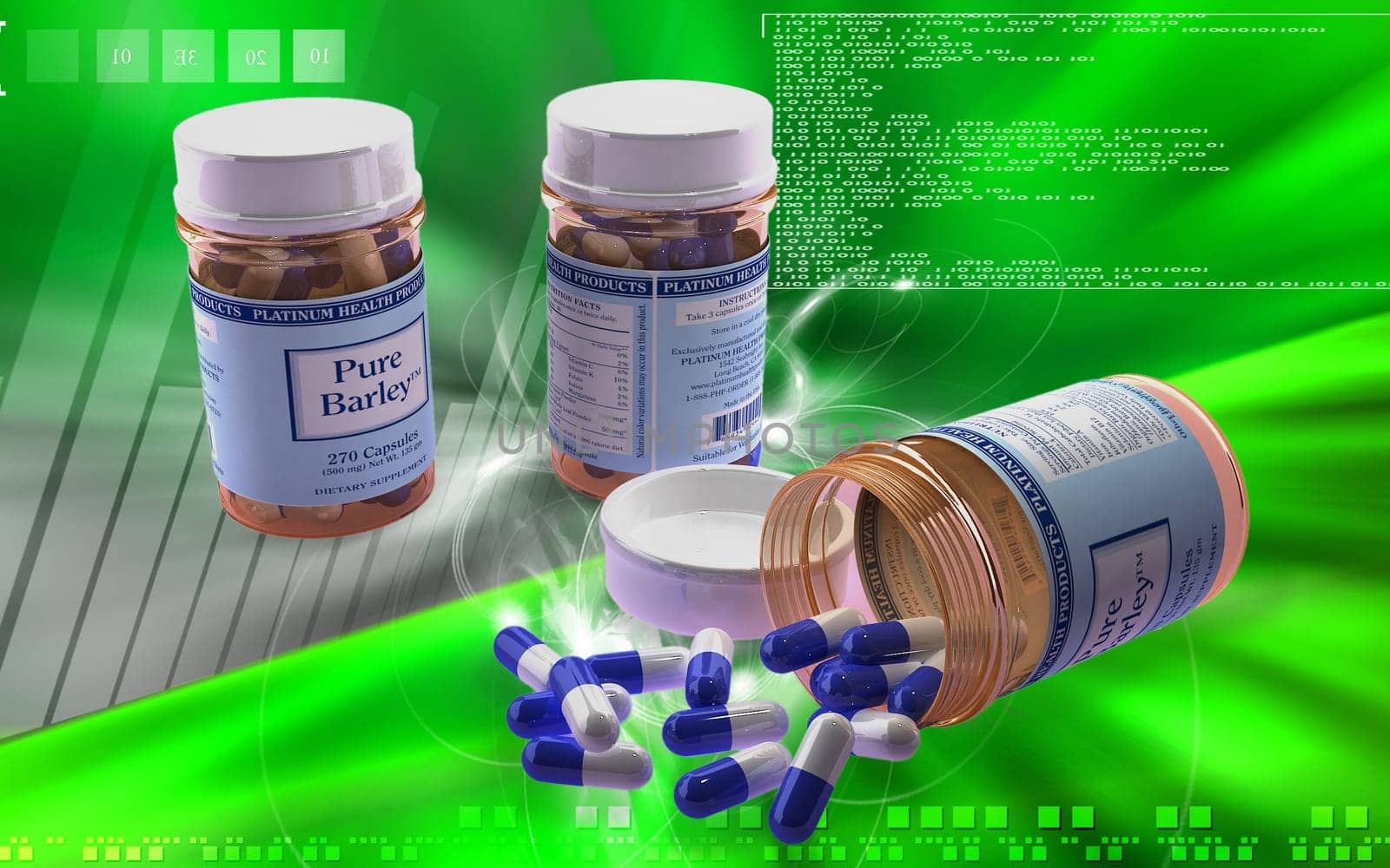 Digital illustration of capsule bottle in colour background