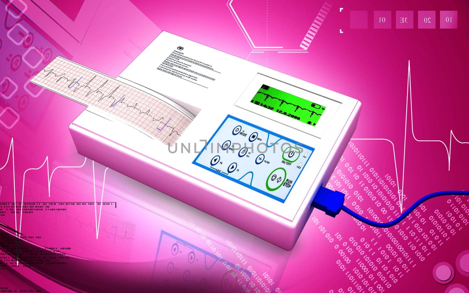 Digital illustration of ECG in colour background