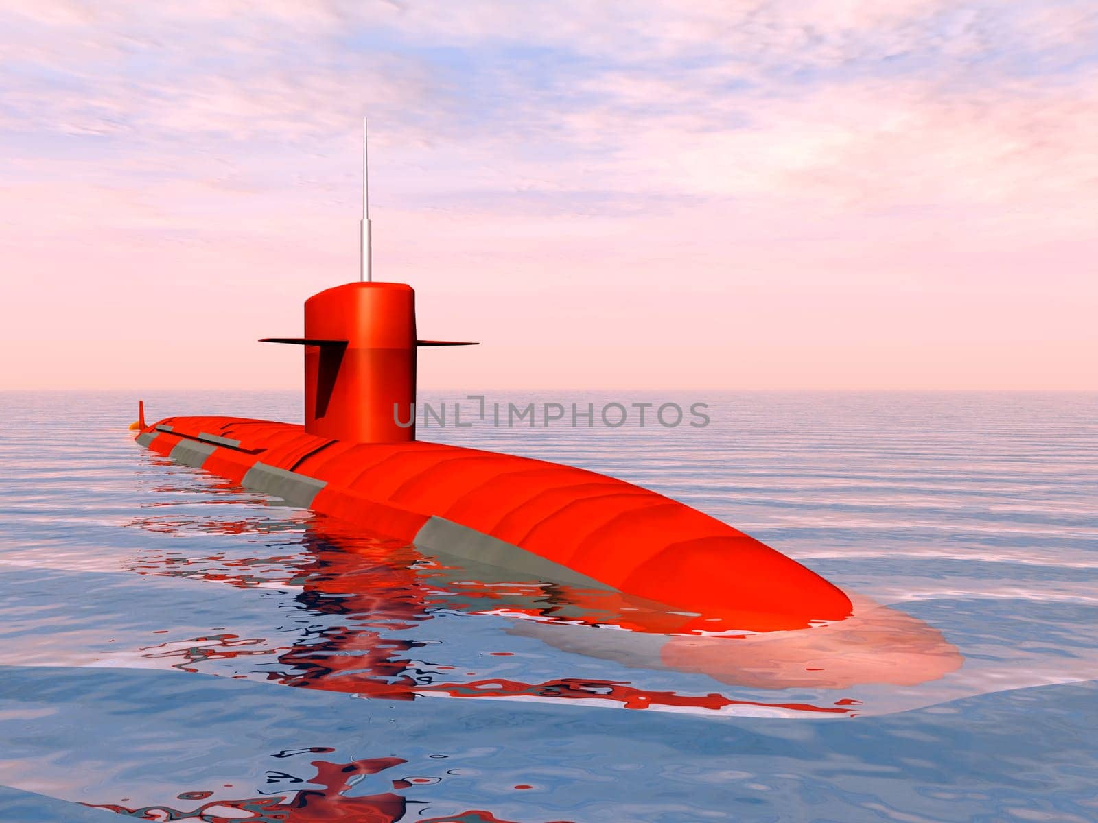 Computer-generated 3D illustration with an American nuclear submarine from the Cold War