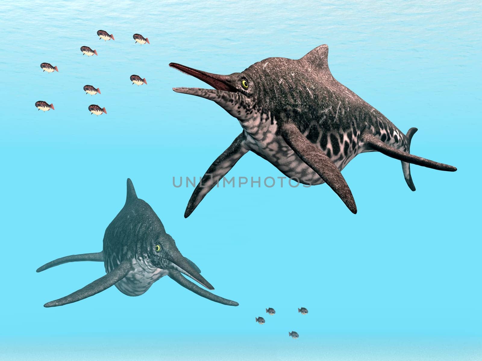 Computer-generated 3D illustration with the prehistoric ichthyosaur Shonisaurus