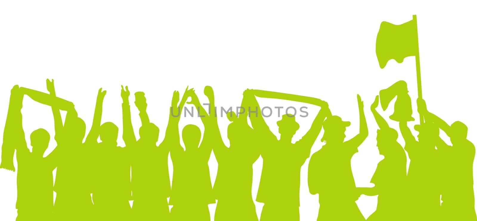 Silhouette of cheering fans in green