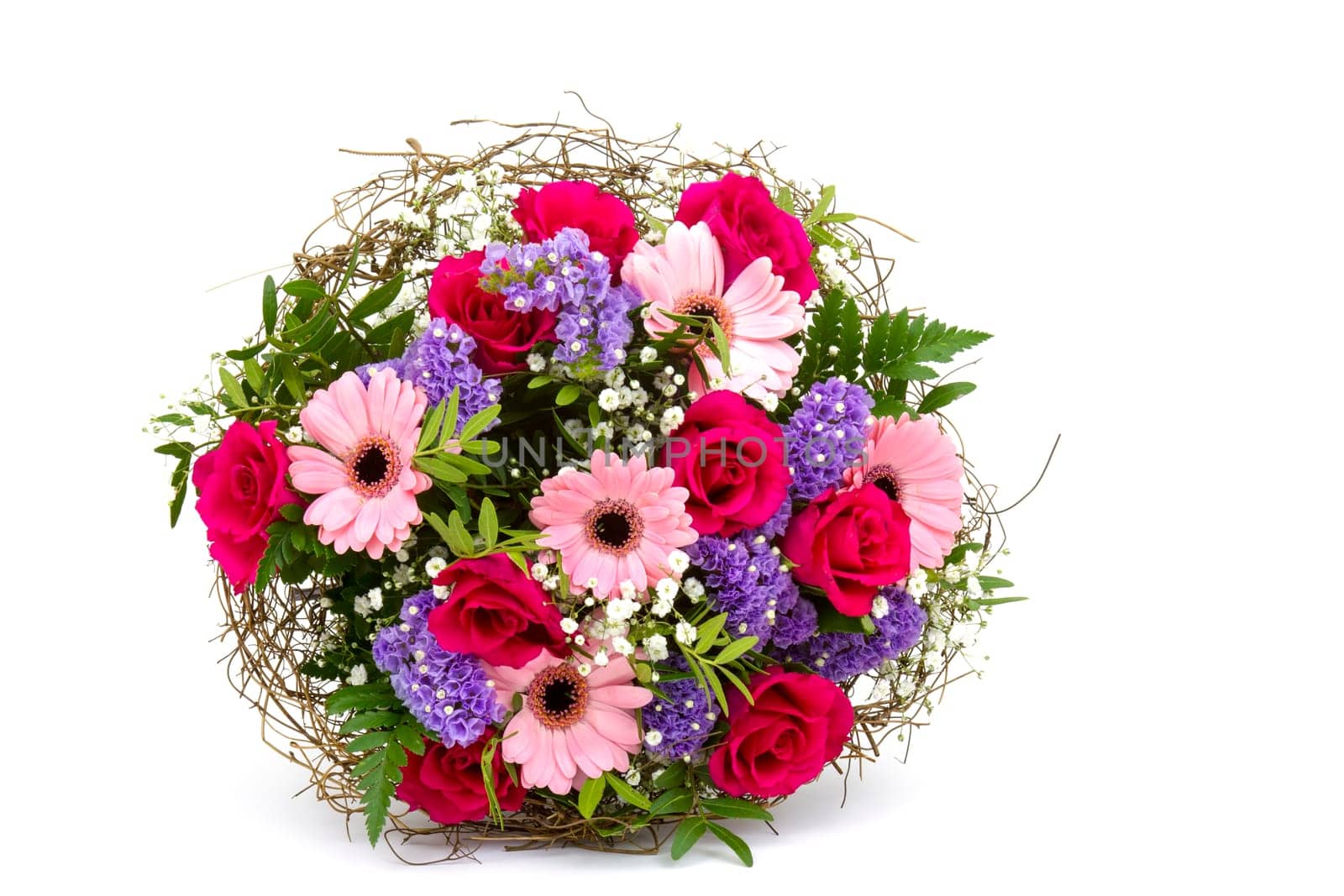 bouquet of colourful flowers isolated on white