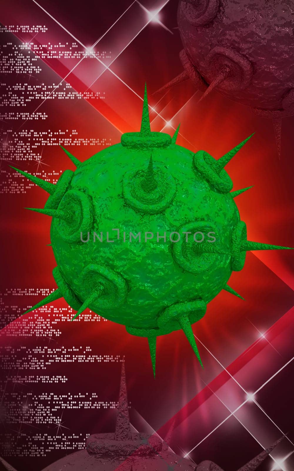 Digital illustration of HIV Virus in colour background