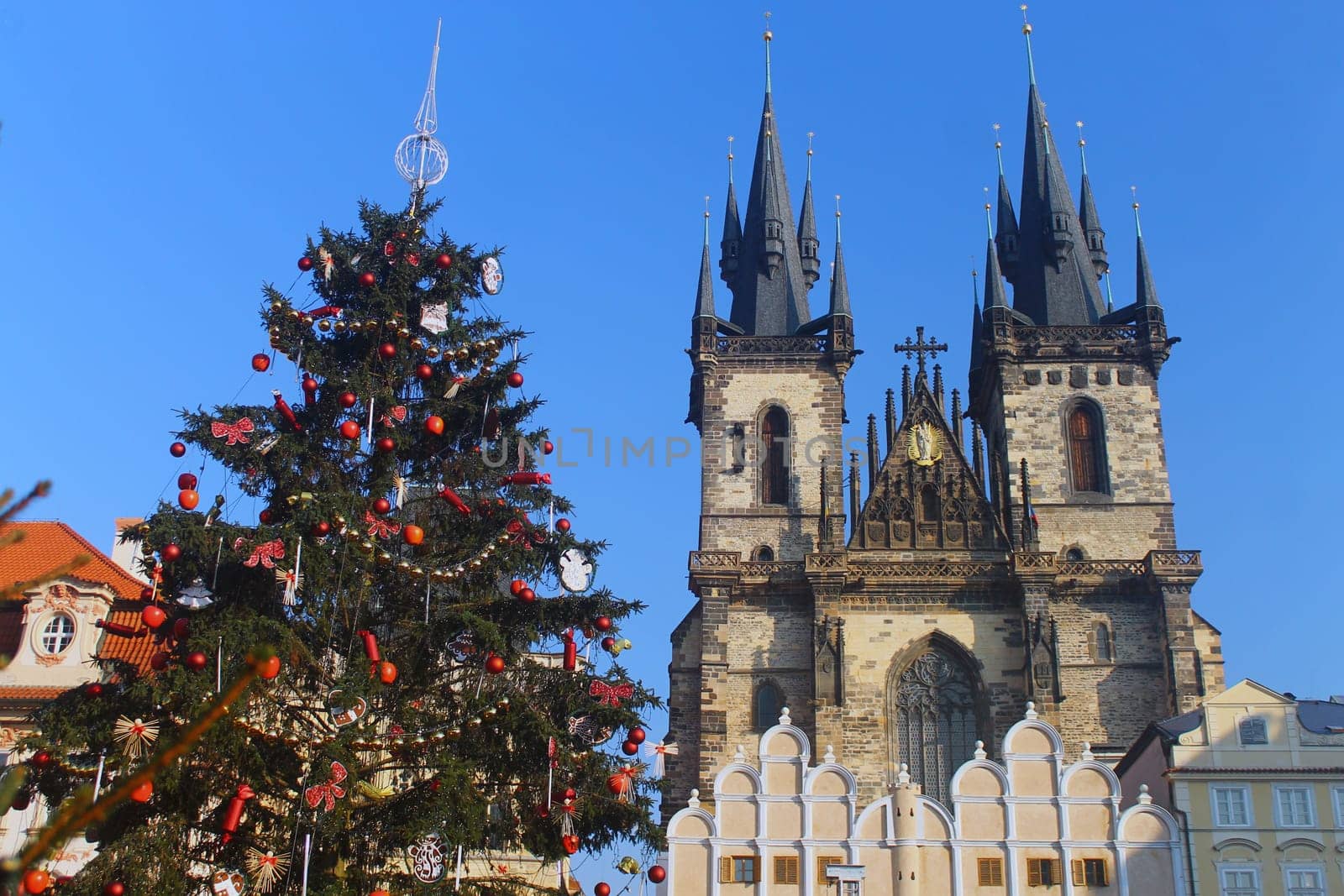 The main church of Prague with a christmas tree