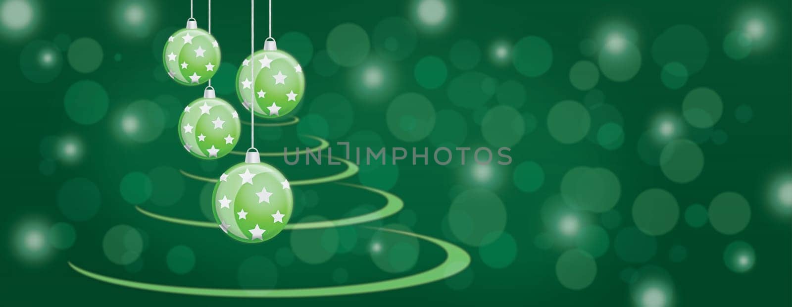 Green bauble balls christmas panorama background for timeline coverphoto timeline header or banner with copy space