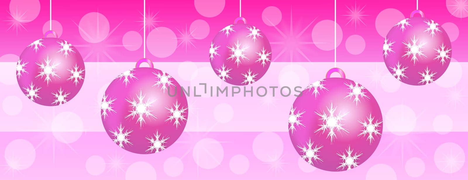 Pink christmas panoramic background banner with bauble ball decorations