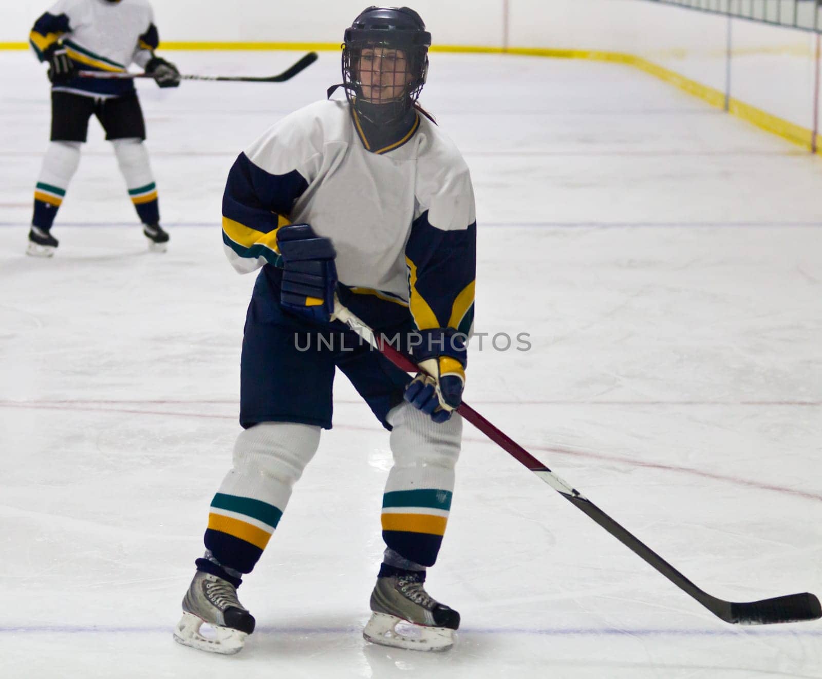 Female ice hockey player playing in a game