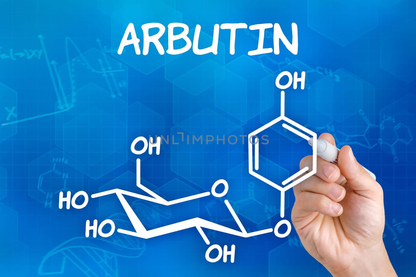 Hand draws chemical structural formula of arbutin