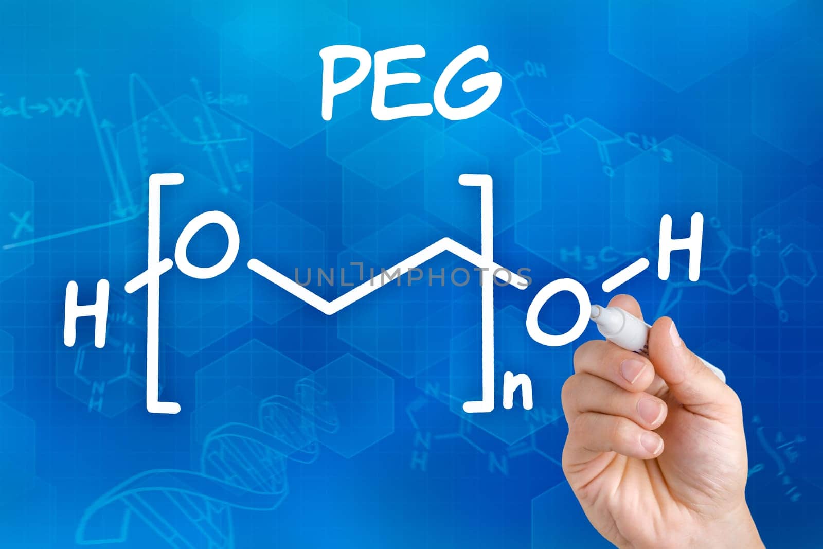 Hand draws chemical structural formula of PEG
