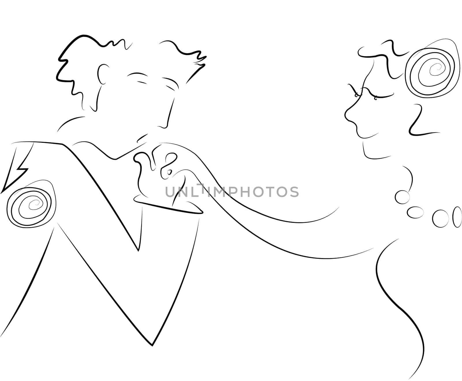 Vector bride and groom cartoon sketch