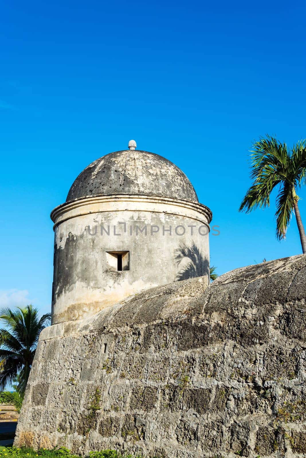 Part of the defensive wall that surrounds the colonial historic center of Cartagena, Colombia