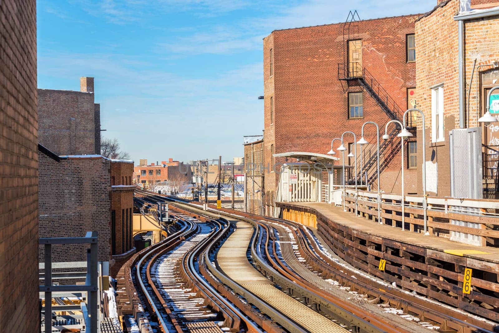 Tracks for the elevated train mass transit system in Chicago