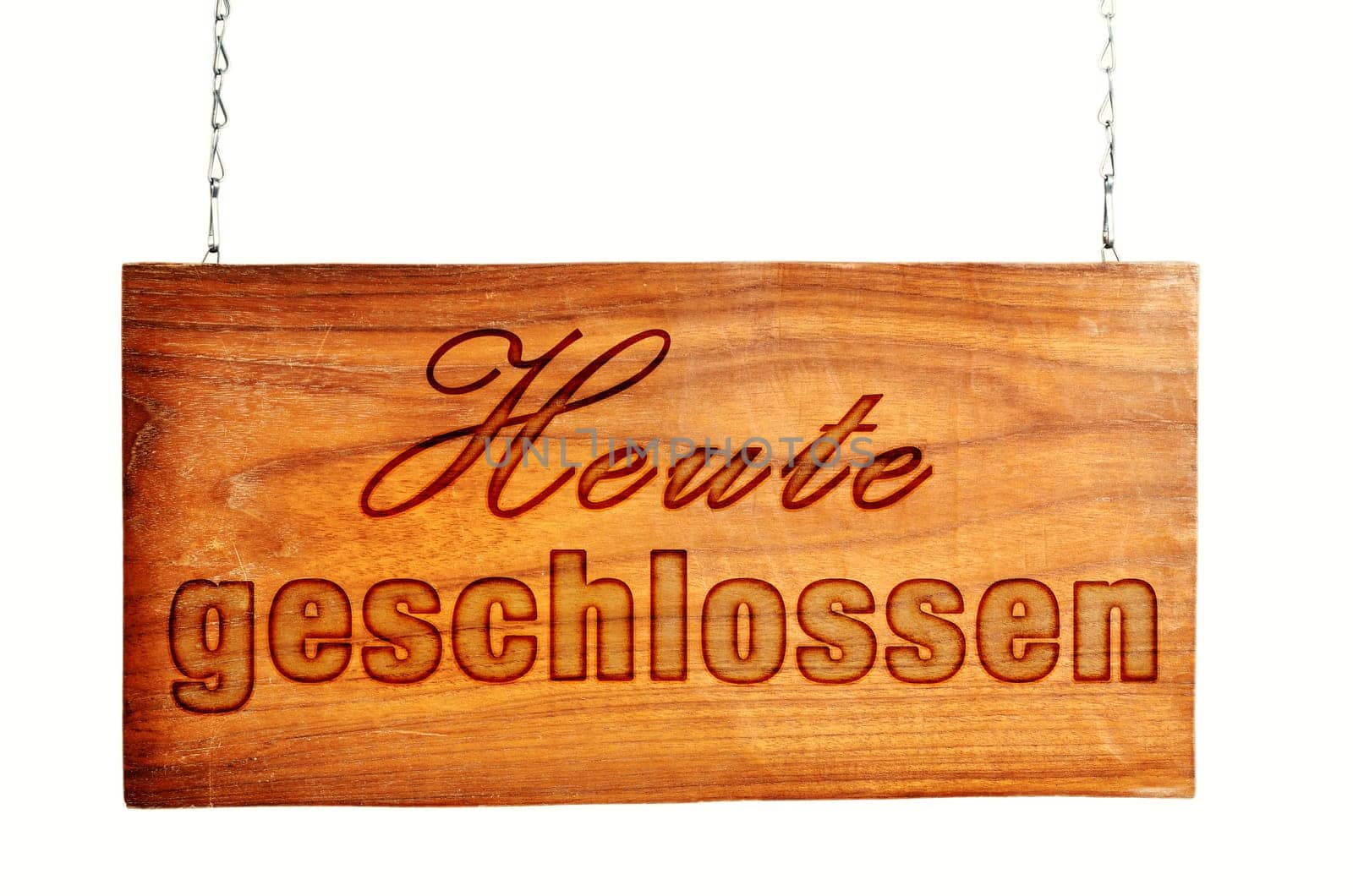 Closed old wooden sign hanging chain